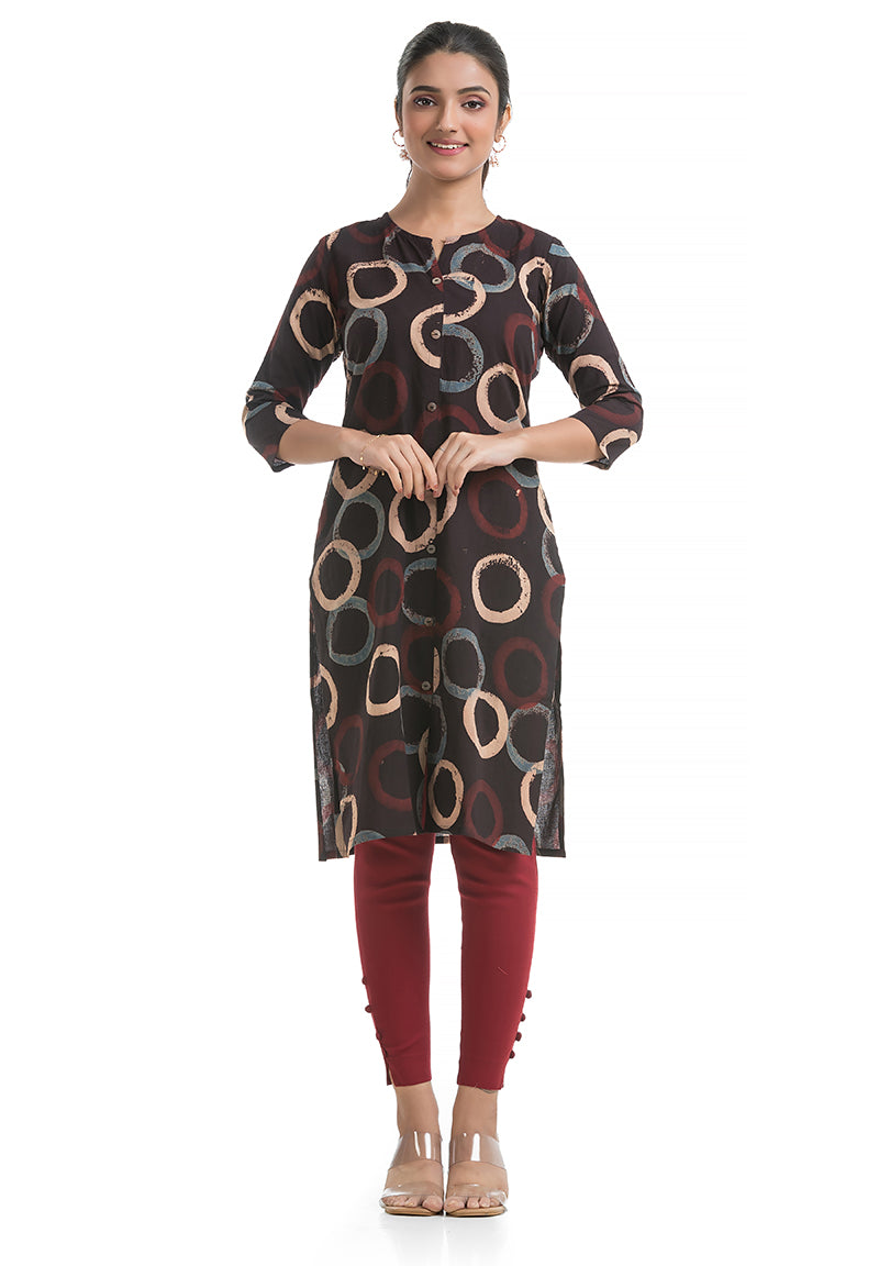 Black Geometric Print Short Kurti