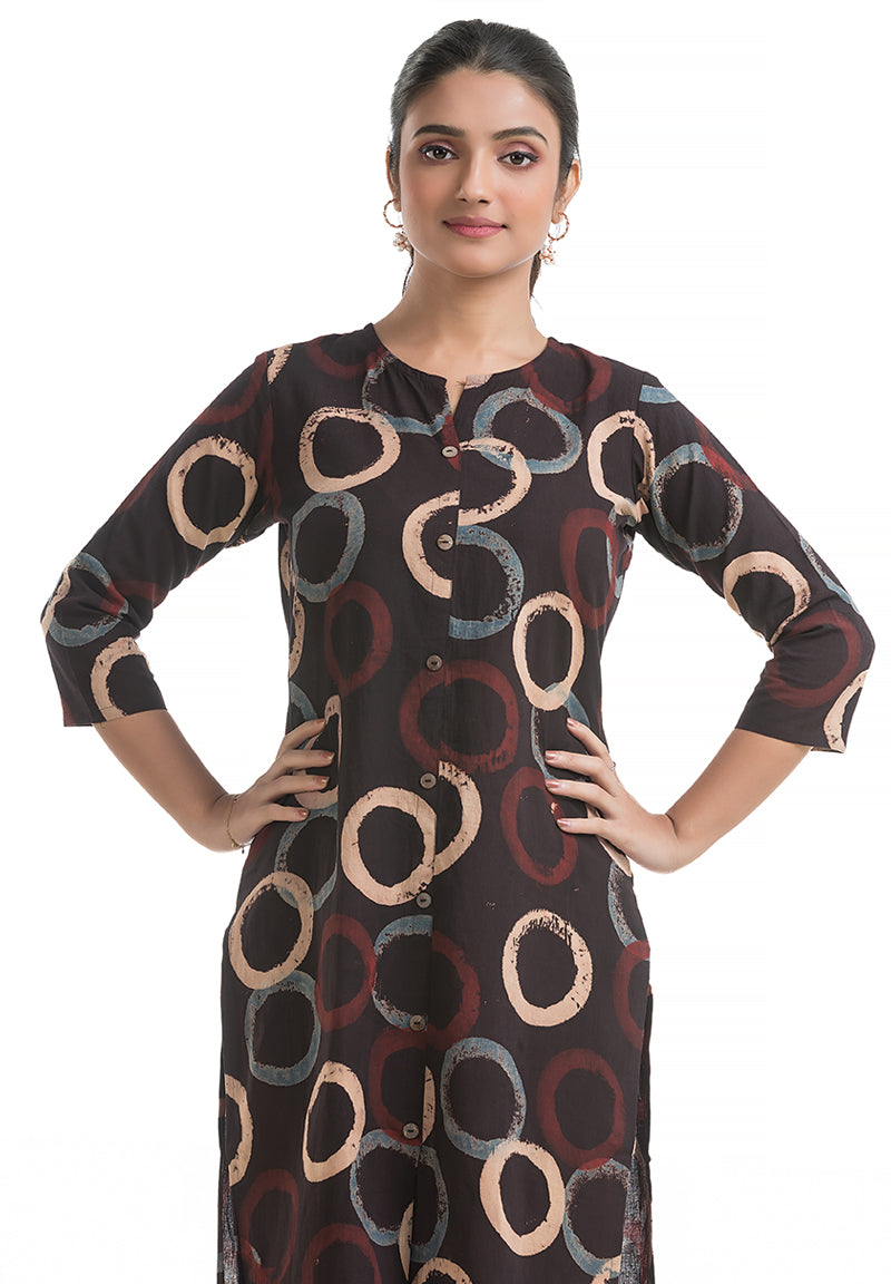 Black Geometric Print Short Kurti