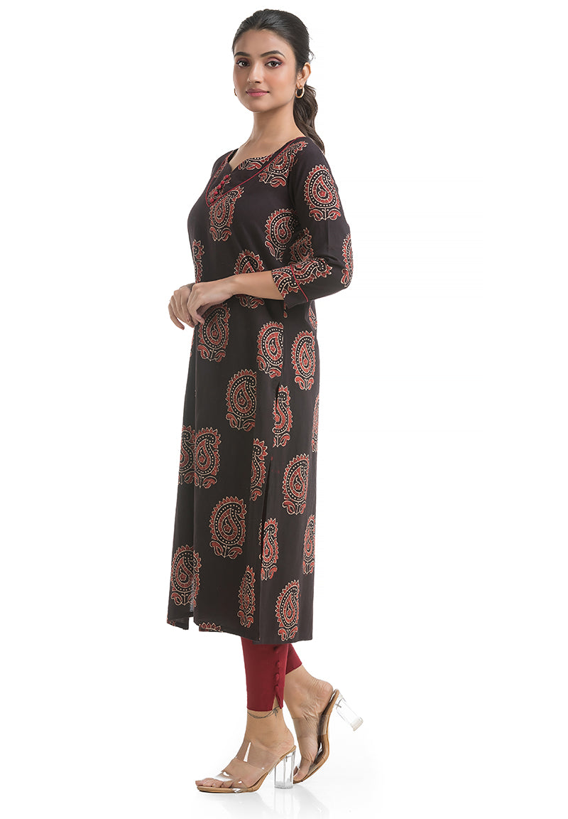 Bagh Handblock Motif Sweet-Heart Neck Kurti