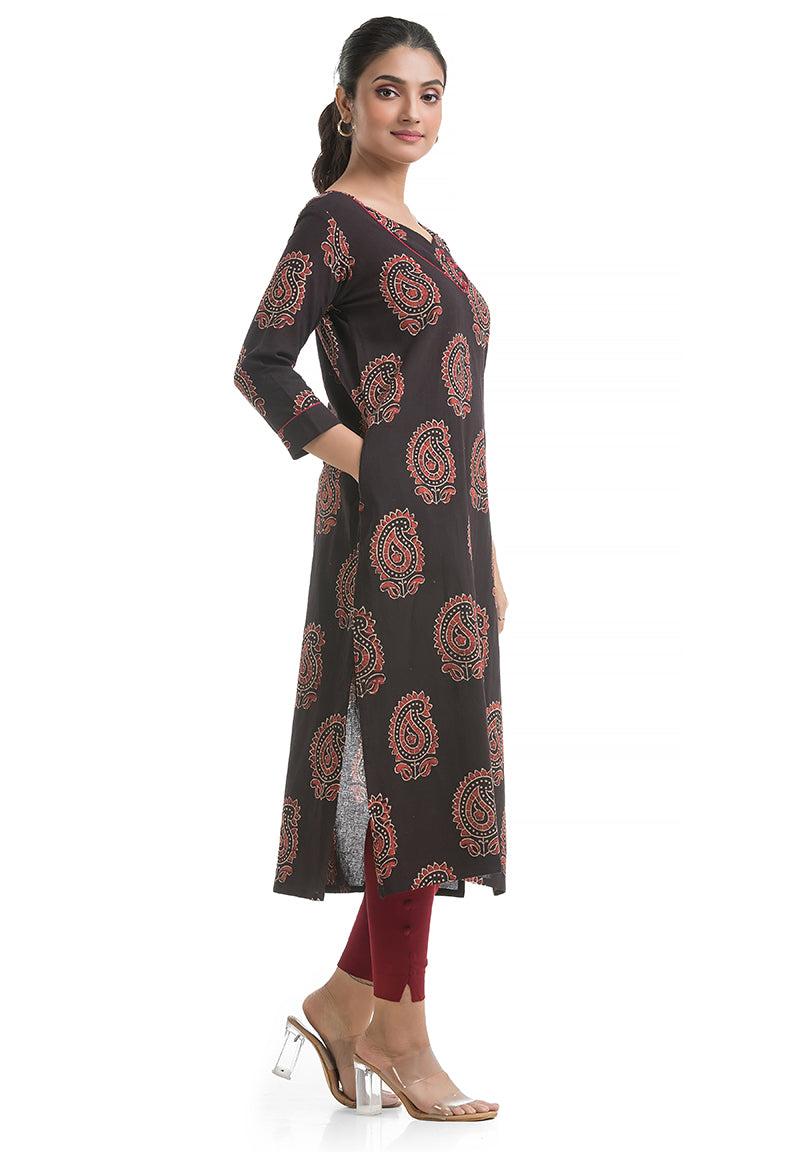 Bagh Handblock Motif Sweet-Heart Neck Kurti