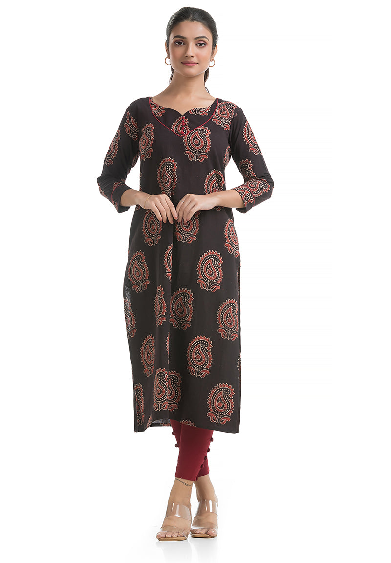 Bagh Handblock Motif Sweet-Heart Neck Kurti