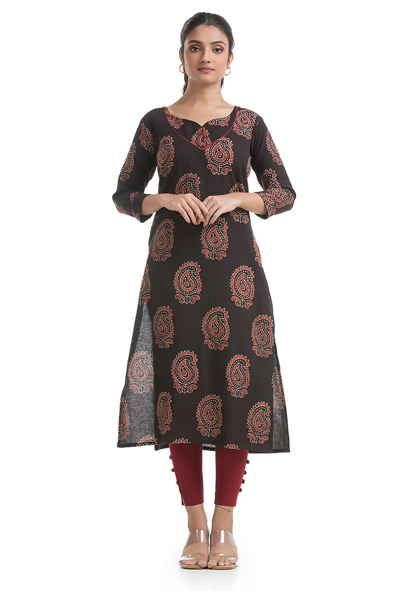 Bagh Handblock Motif Sweet-Heart Neck Kurti