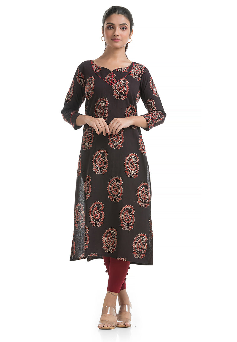 Bagh Handblock Motif Sweet-Heart Neck Kurti