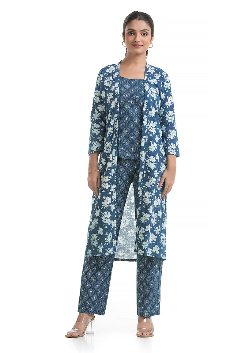 Indigo 3 Pcs Co-ord Set with Jacket