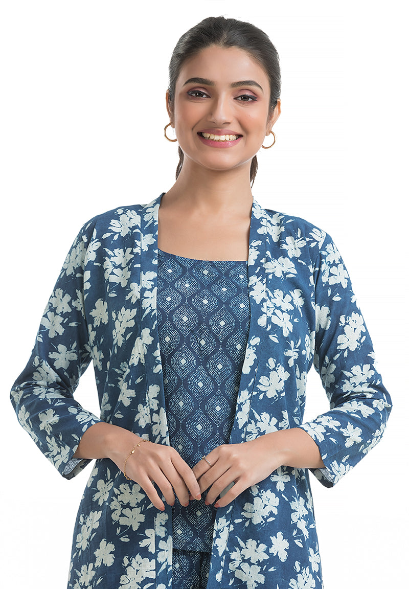 Indigo 3 Pcs Co-ord Set with Jacket