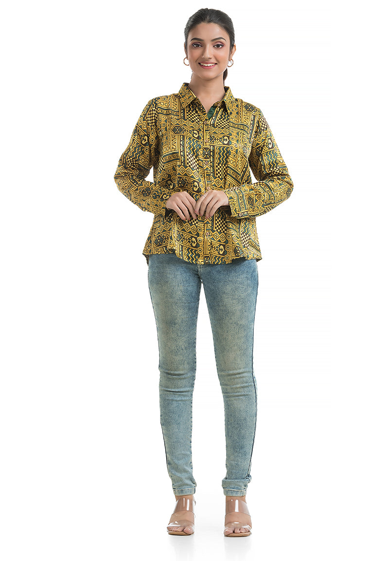 Natural Handblock Silk Shirt