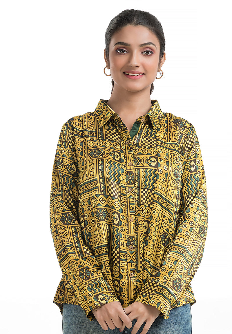 Natural Handblock Silk Shirt