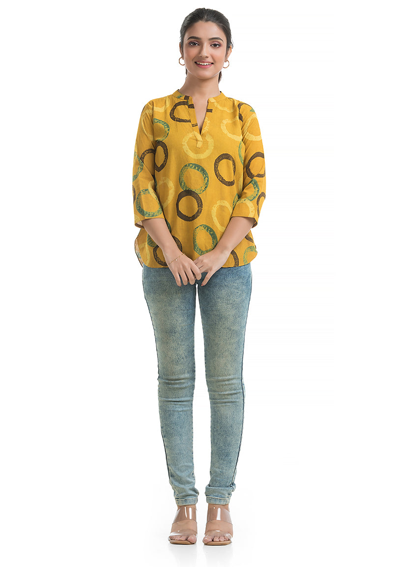 Mustard Natural Handblock Top