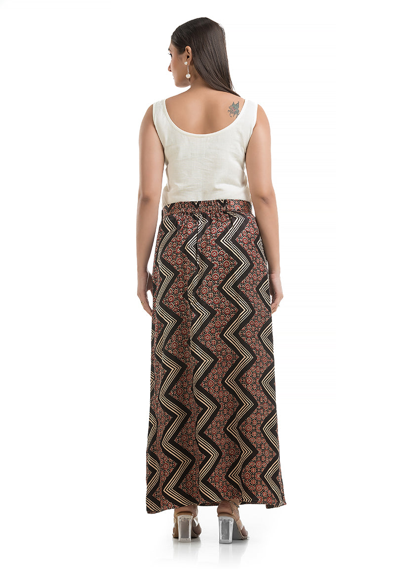 Black Geometric Printed Ankle Length Skirt