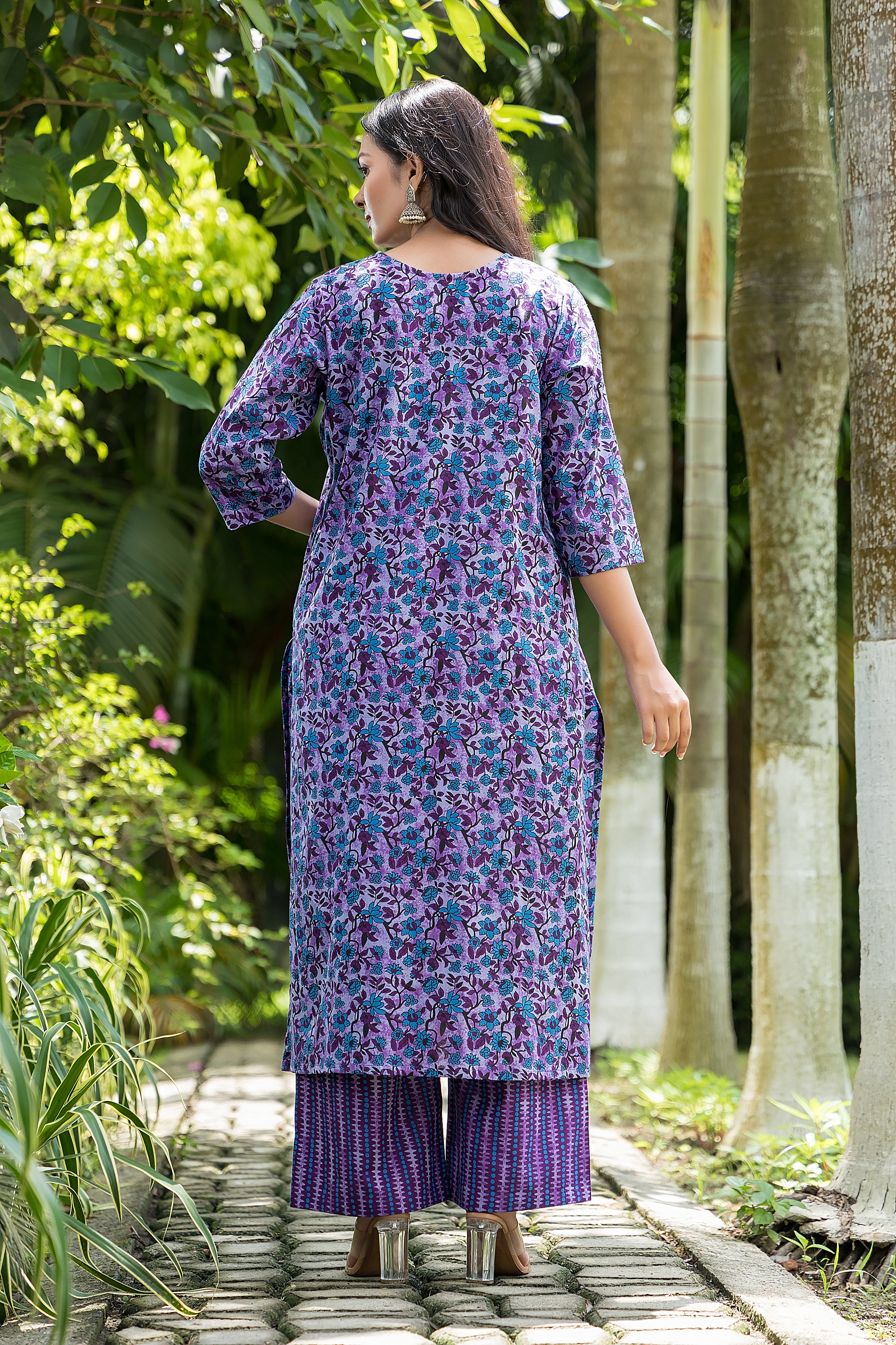 Women's Purple Long Kurta With Pant Set