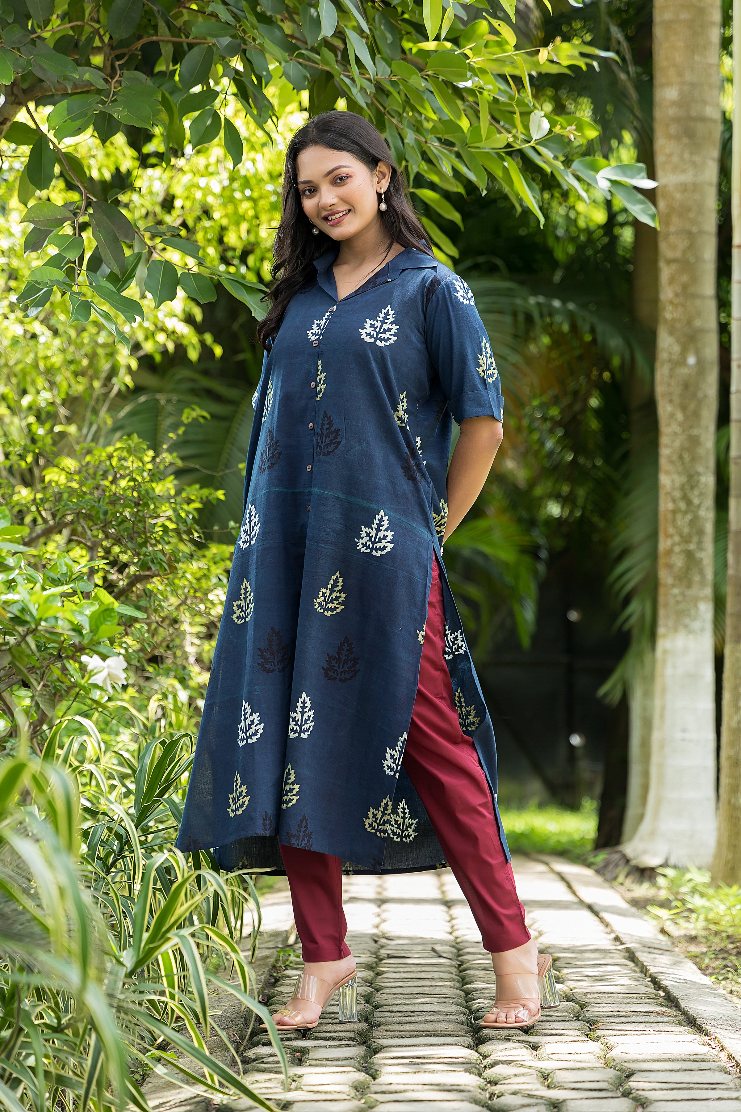 Women's Cotton Blue Handblock Kurta