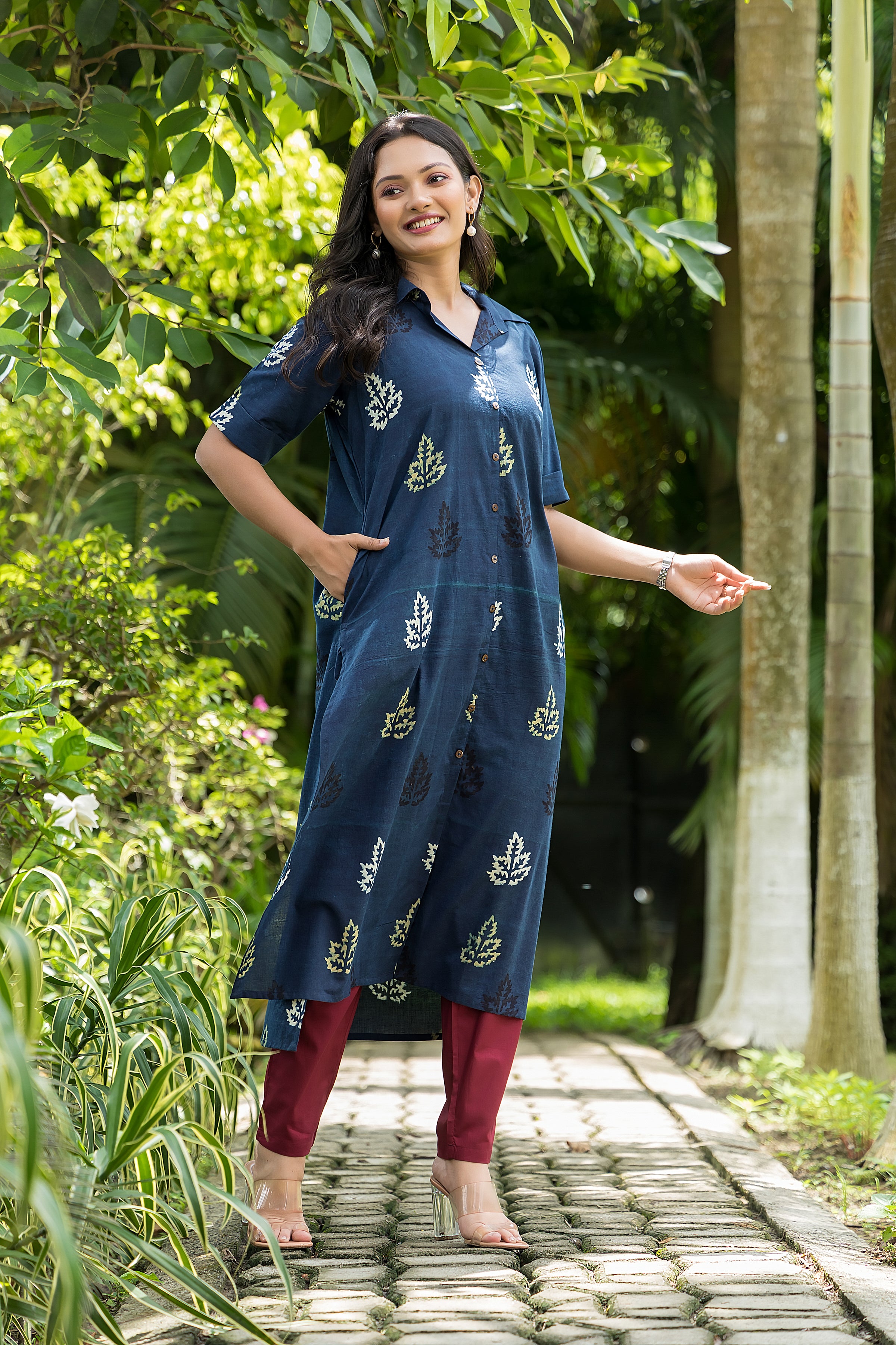 Women's Cotton Blue Handblock Kurta