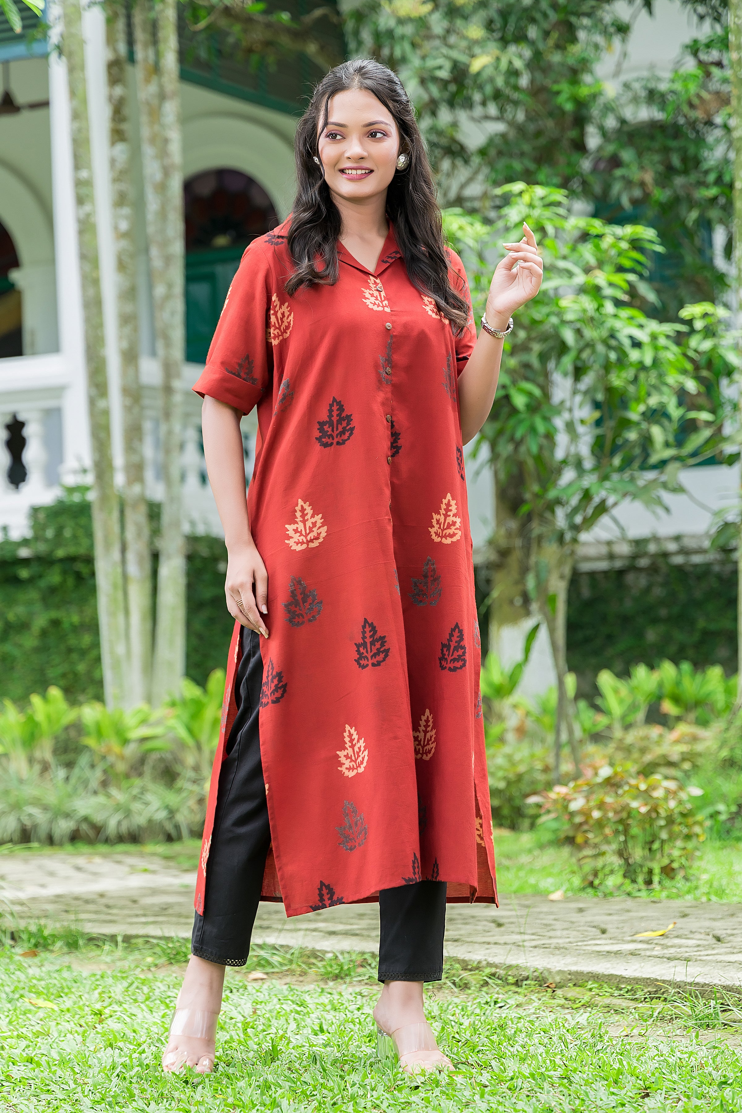 Bright Red A-Line Collar Kurta