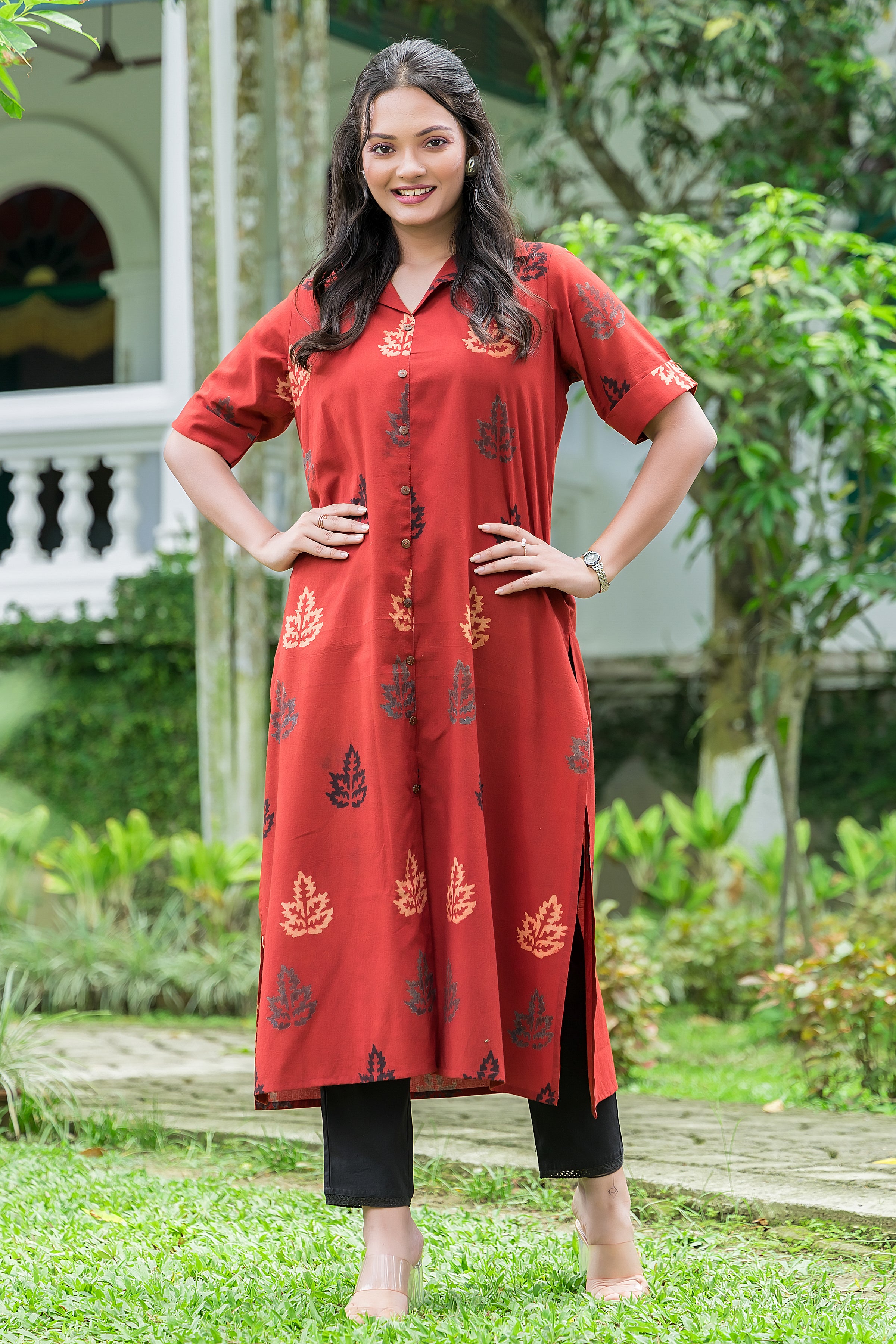 Bright Red A-Line Collar Kurta