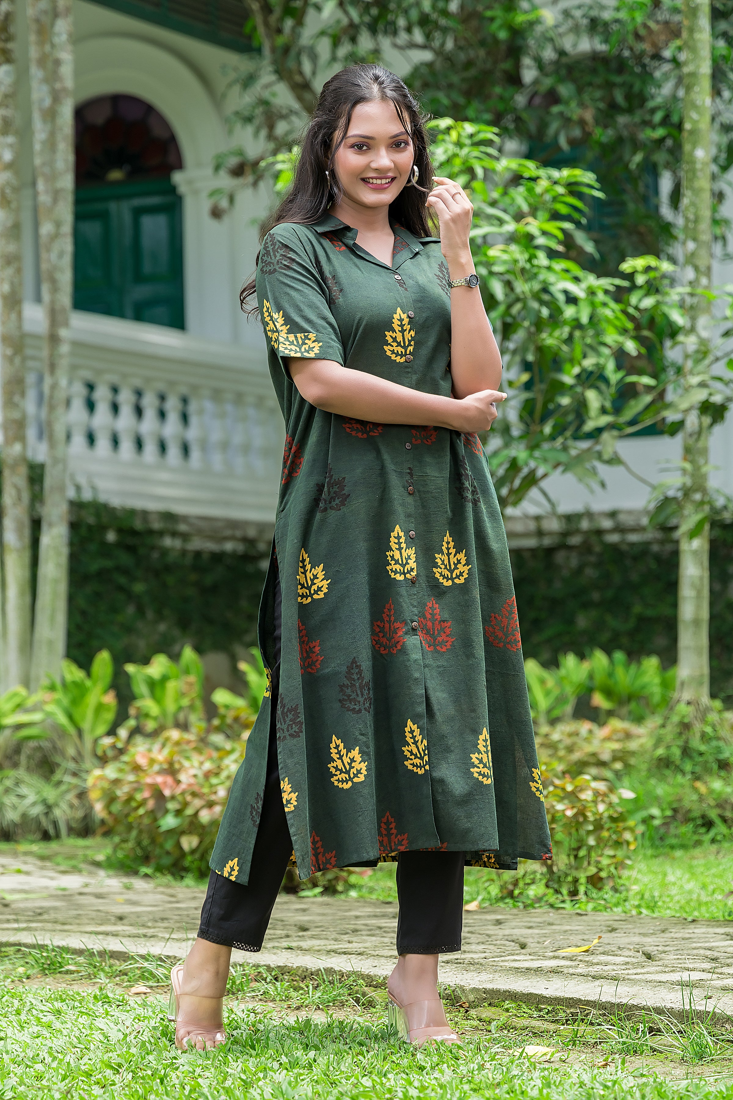 Bottle Green A-Line Kurta