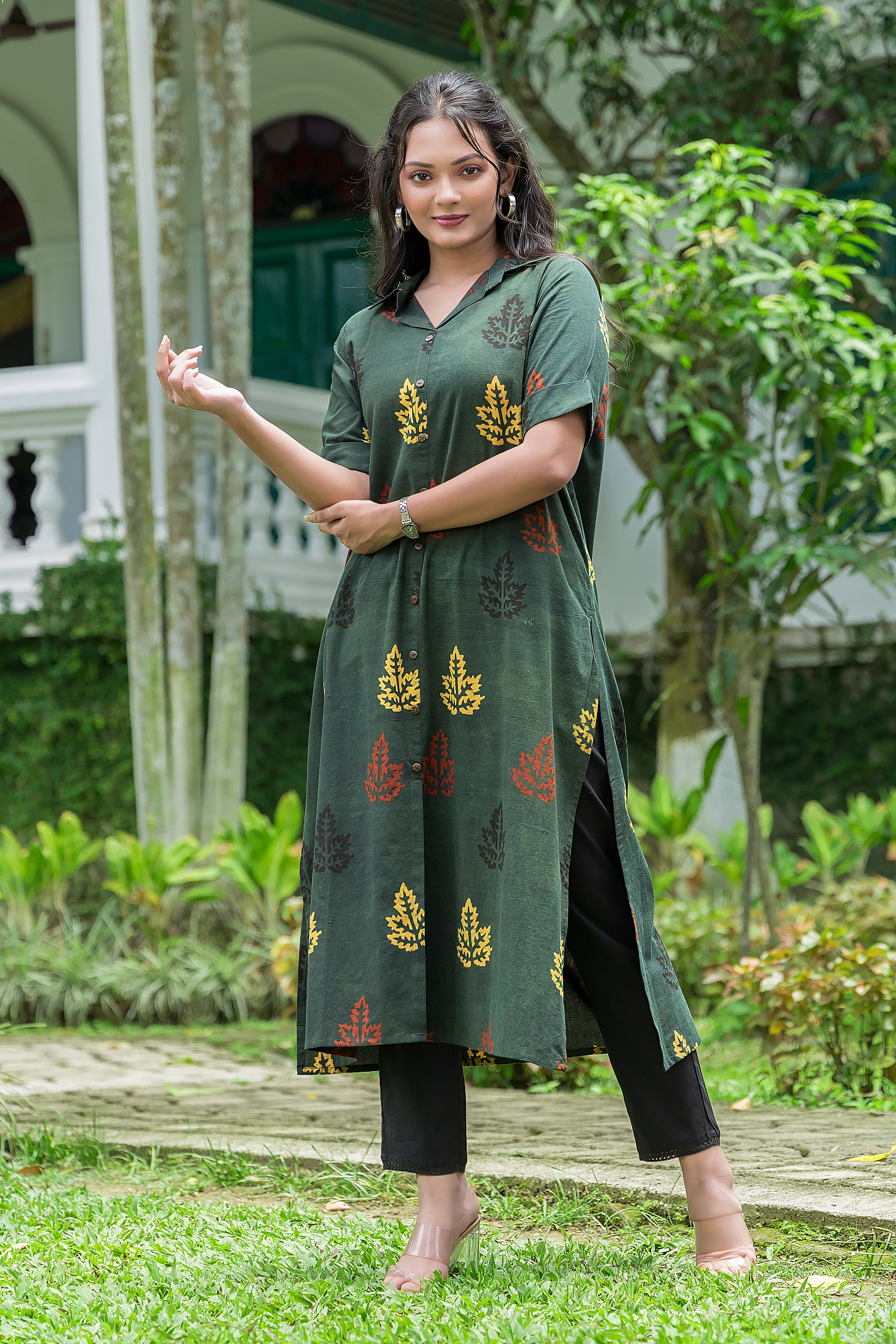 Women's Cotton Green Handblock Kurta