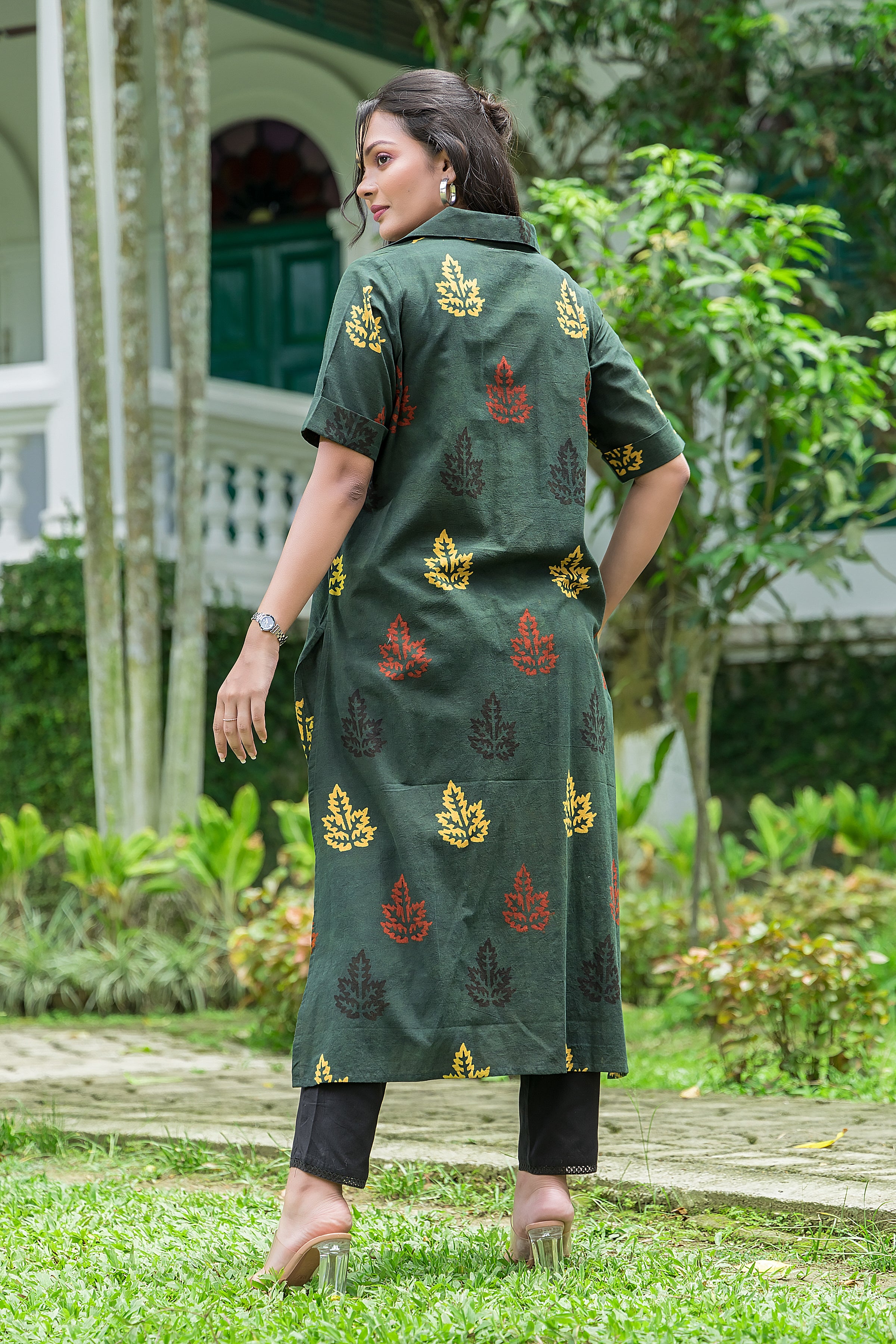 Women's Cotton Green Handblock Kurta