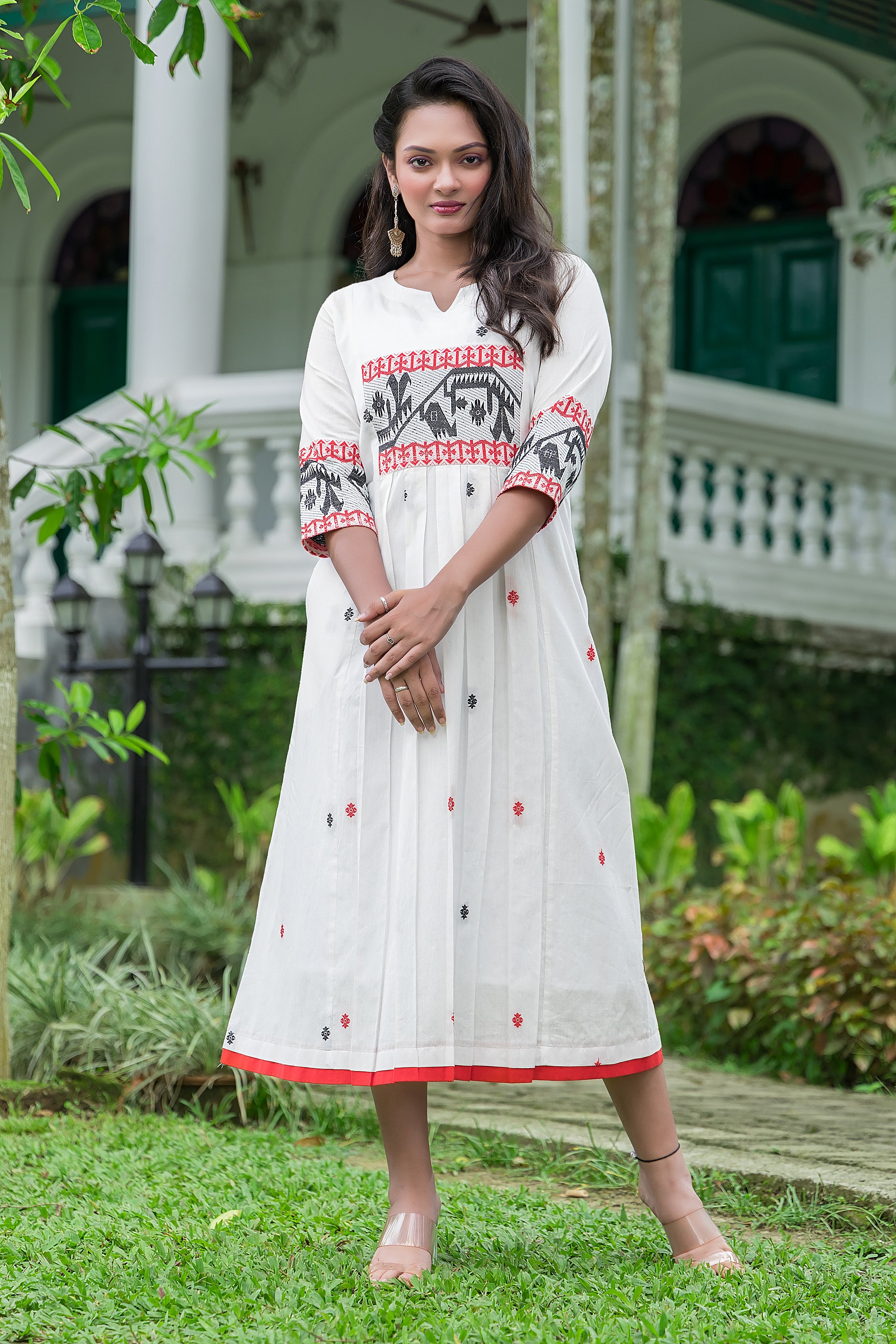 Women's White Cotton Jamdani Dress