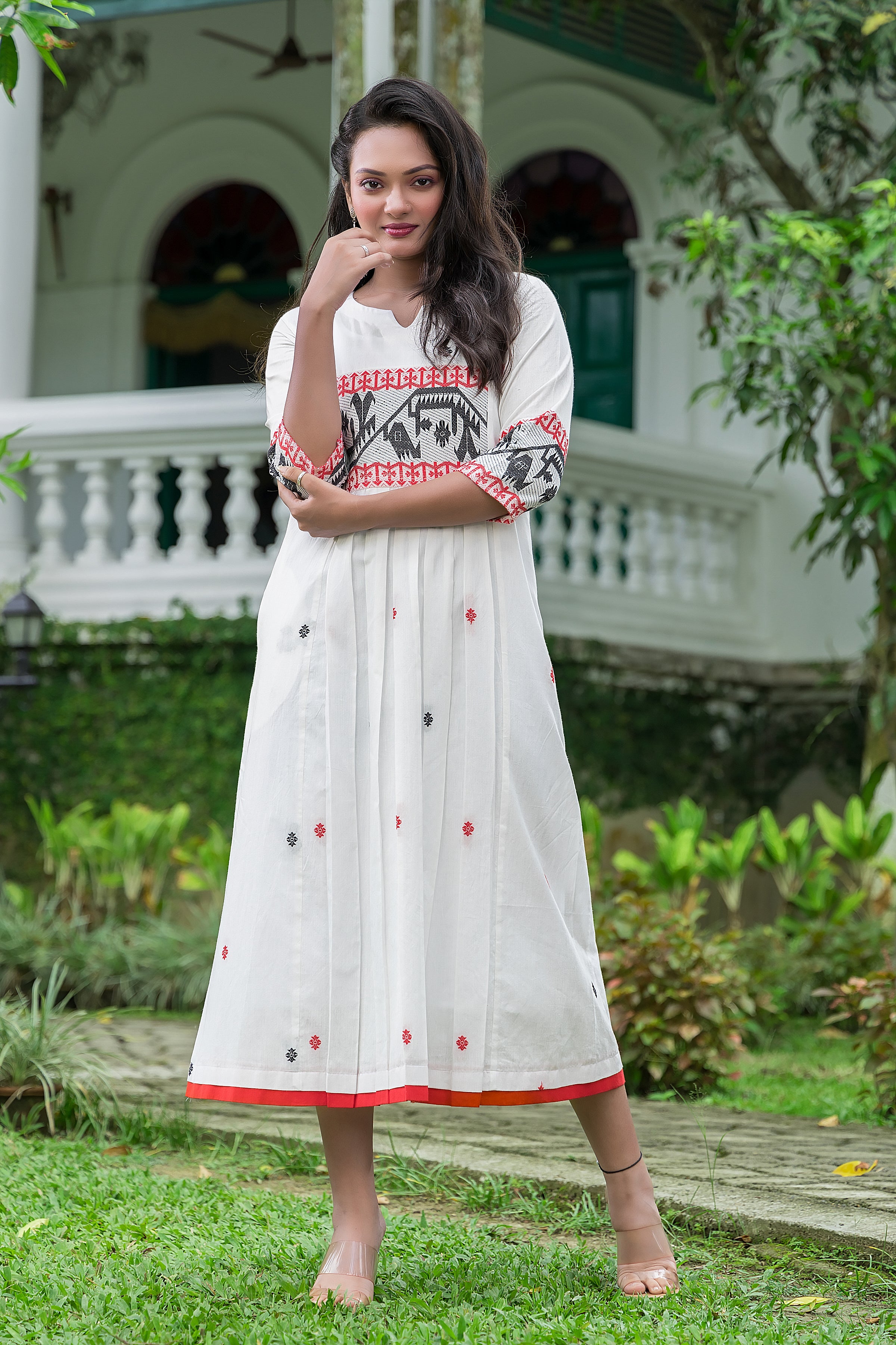 Women's White Cotton Jamdani Dress