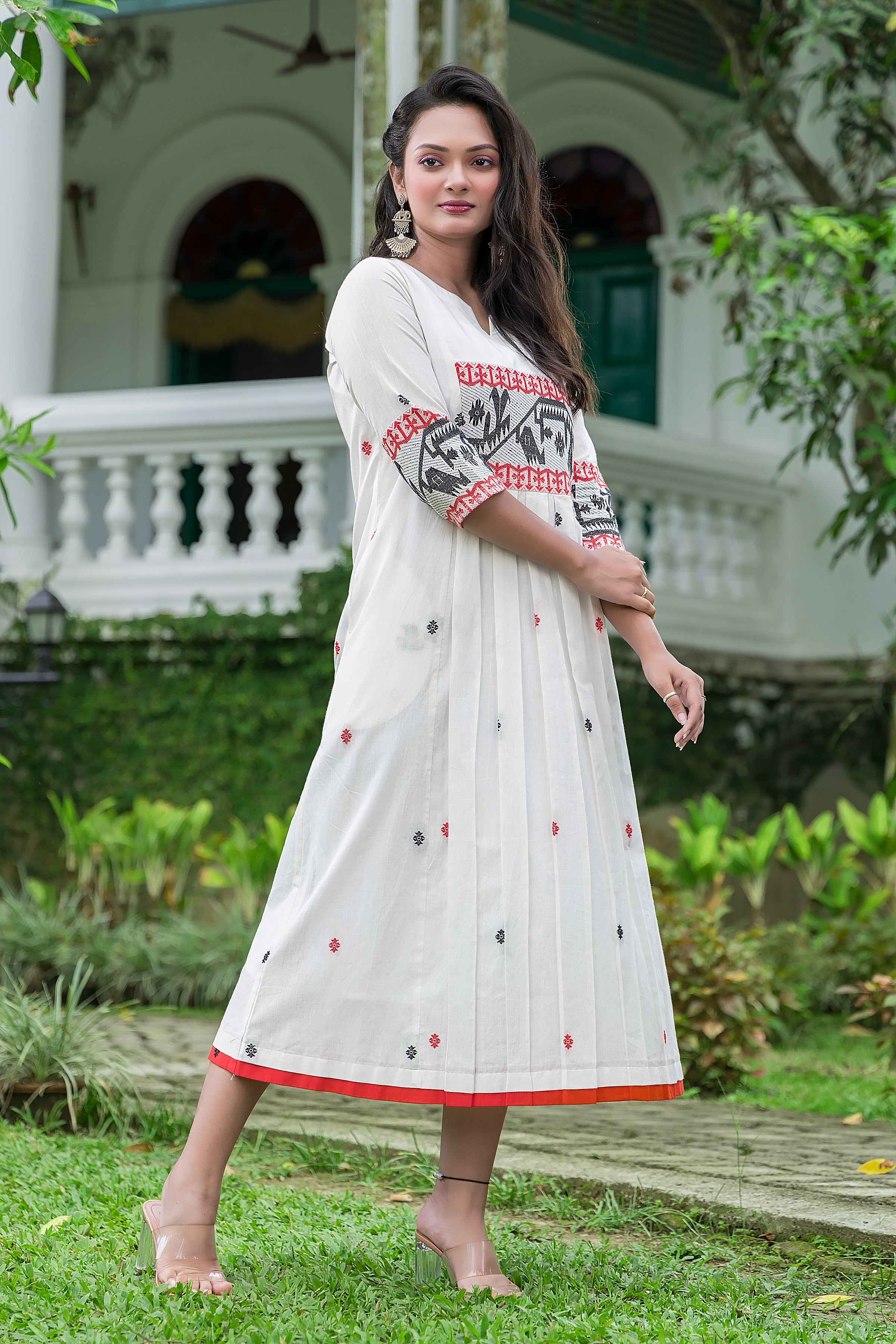 Women's White Cotton Jamdani Dress
