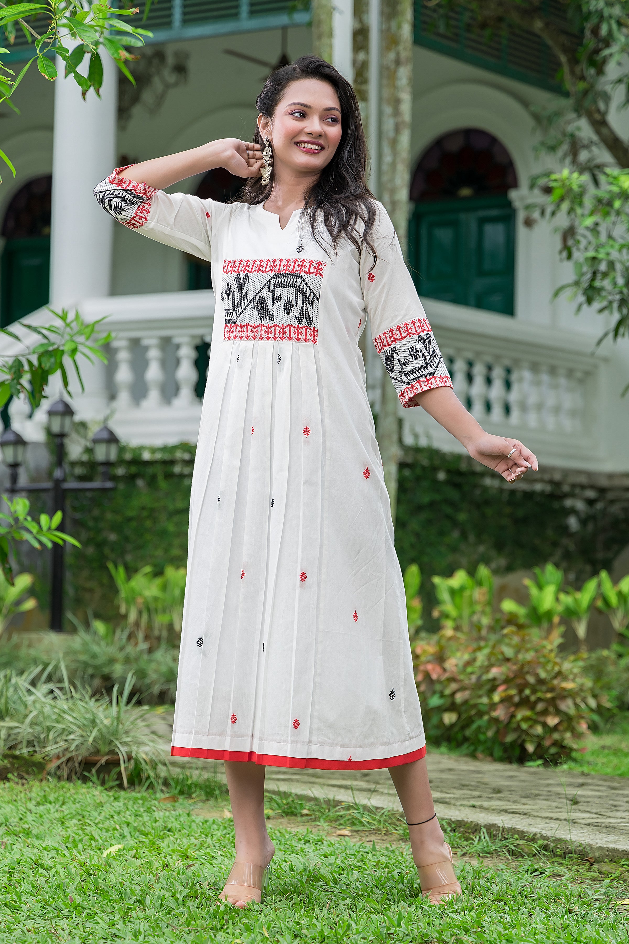 Women's White Cotton Jamdani Dress