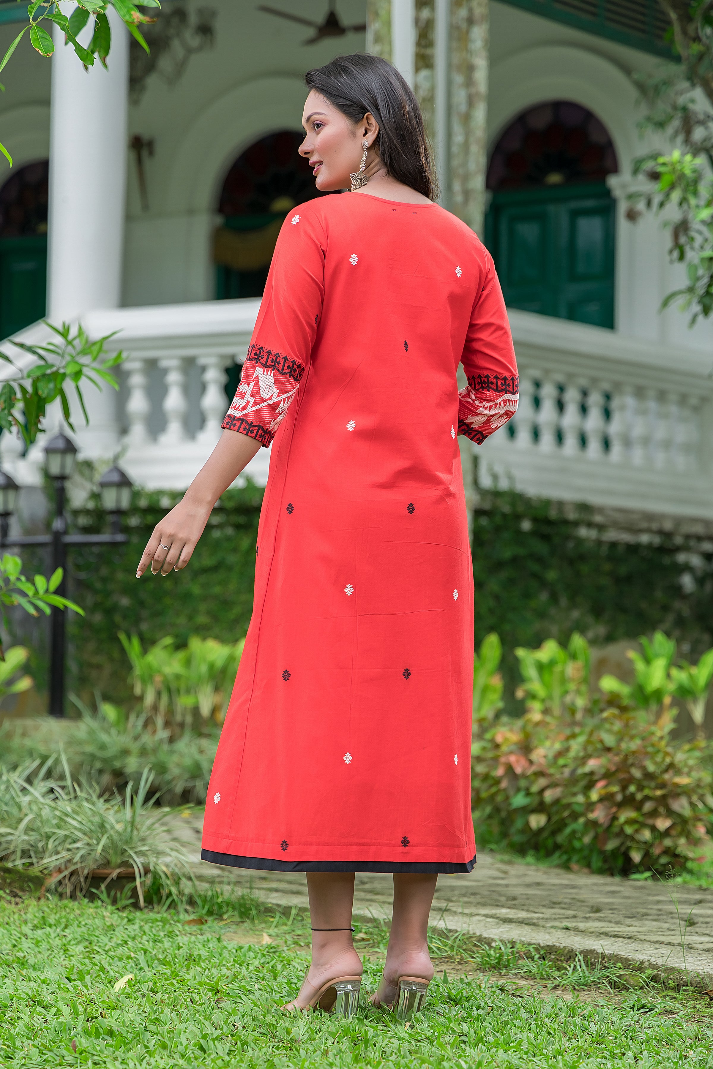 Women's Red Cotton Jamdani Dress