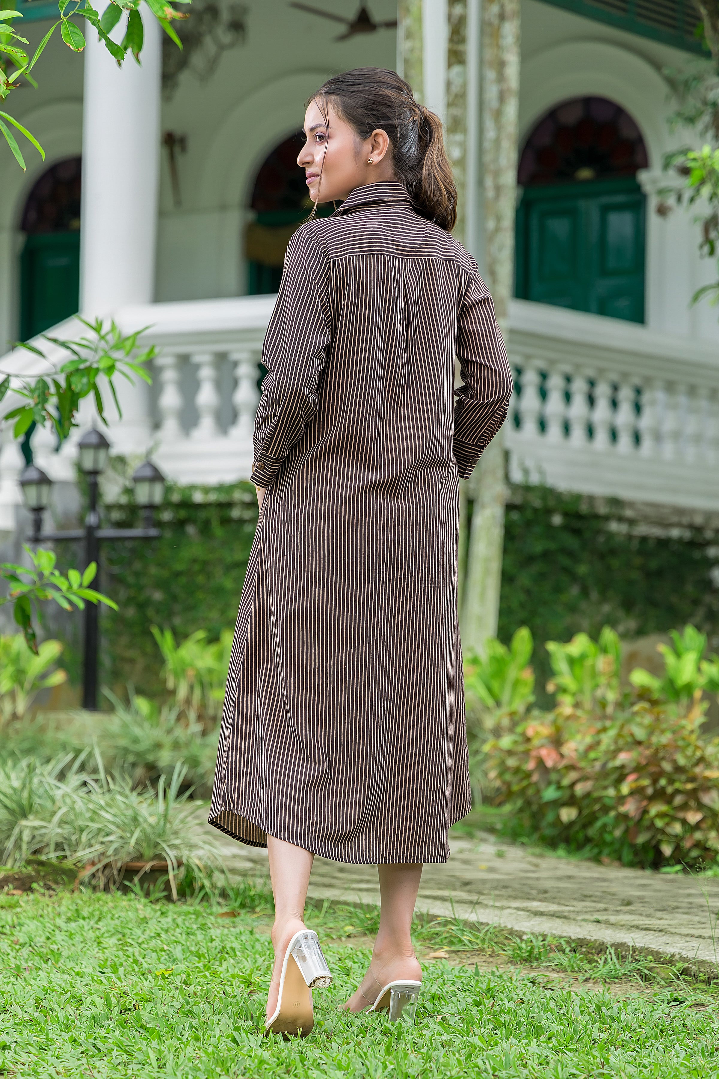 Women's Cotton Black Shirt Collar Dress