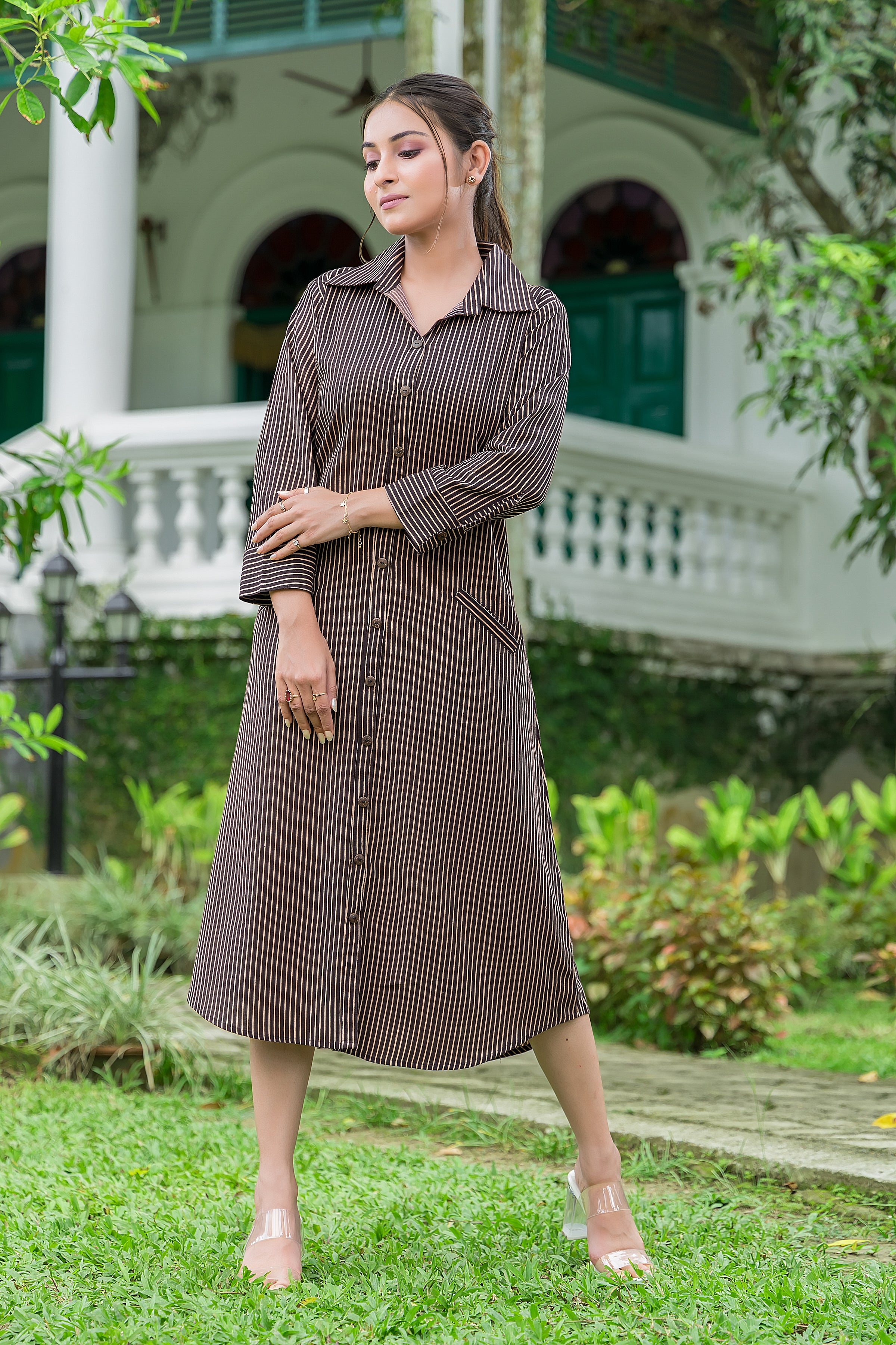 Women's Cotton Black Shirt Collar Dress