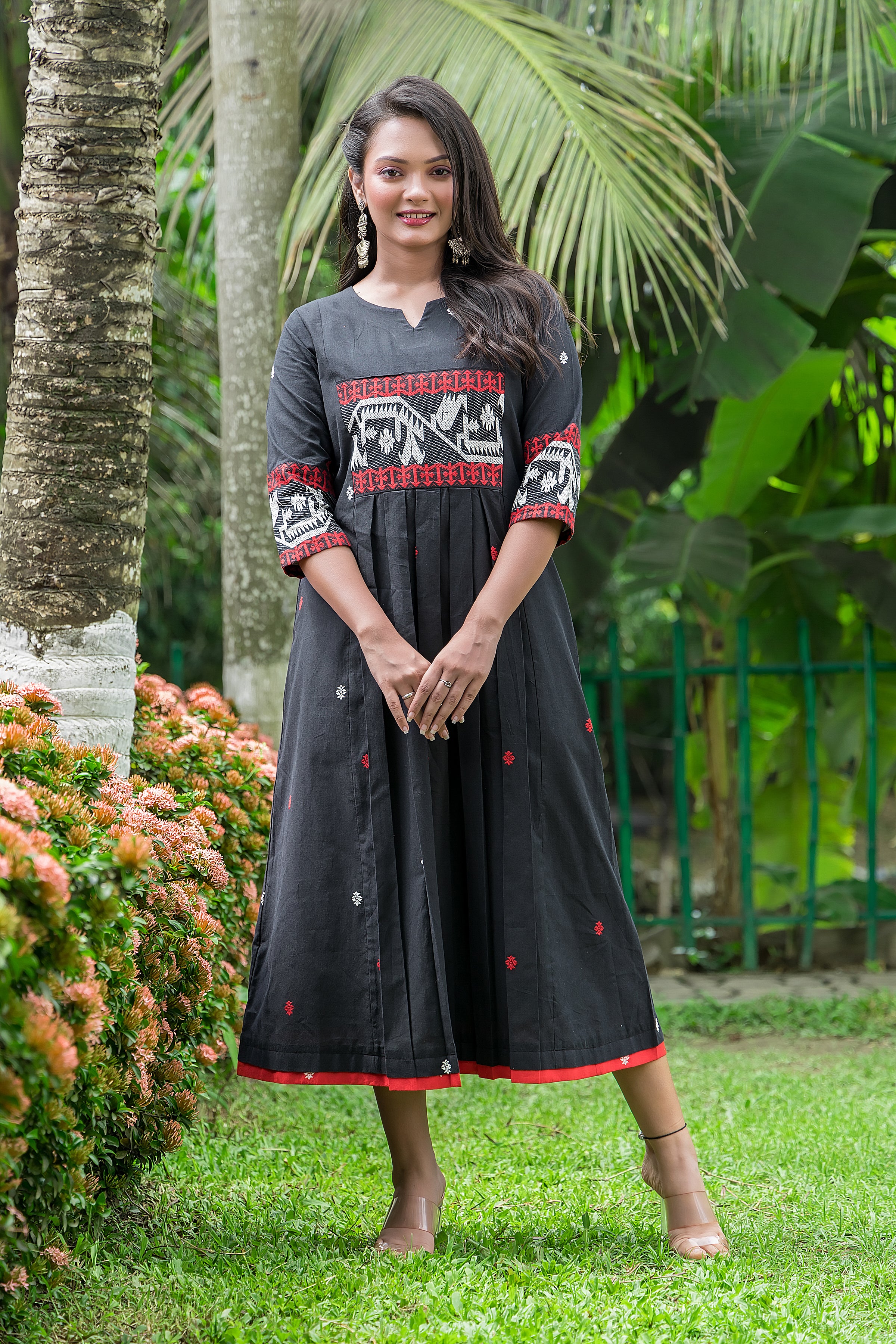 Women's Black Cotton Jamdani Dress