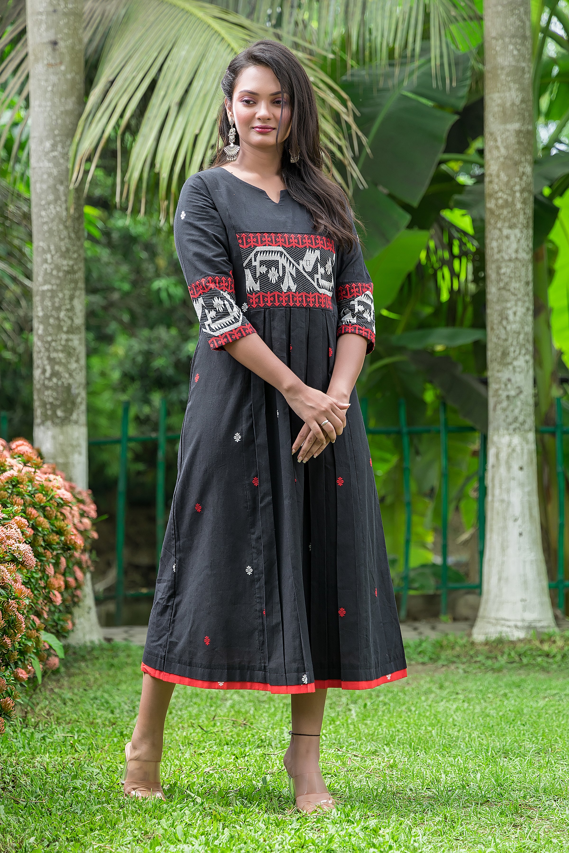 Women's Black Cotton Jamdani Dress