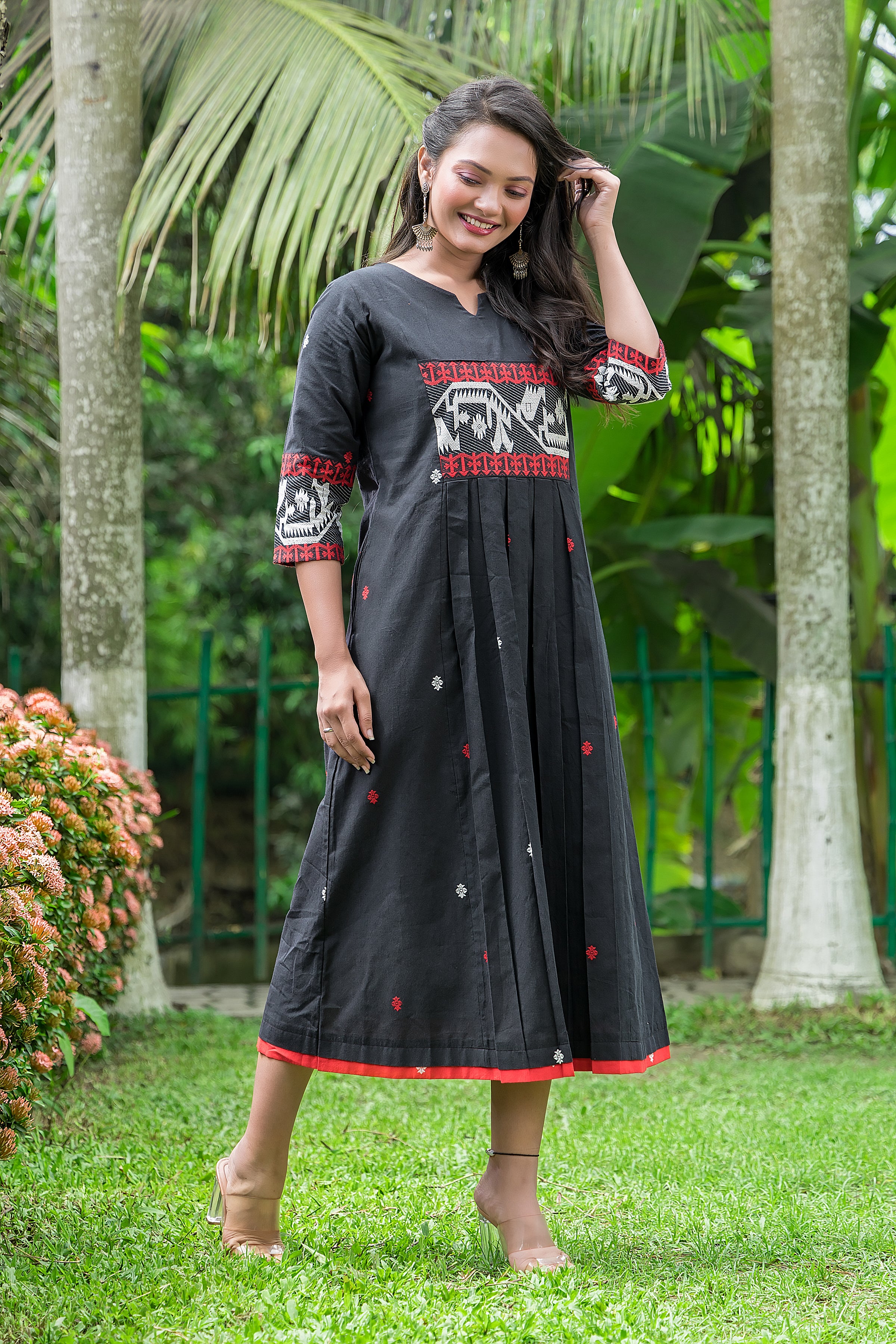 Women's Black Cotton Jamdani Dress
