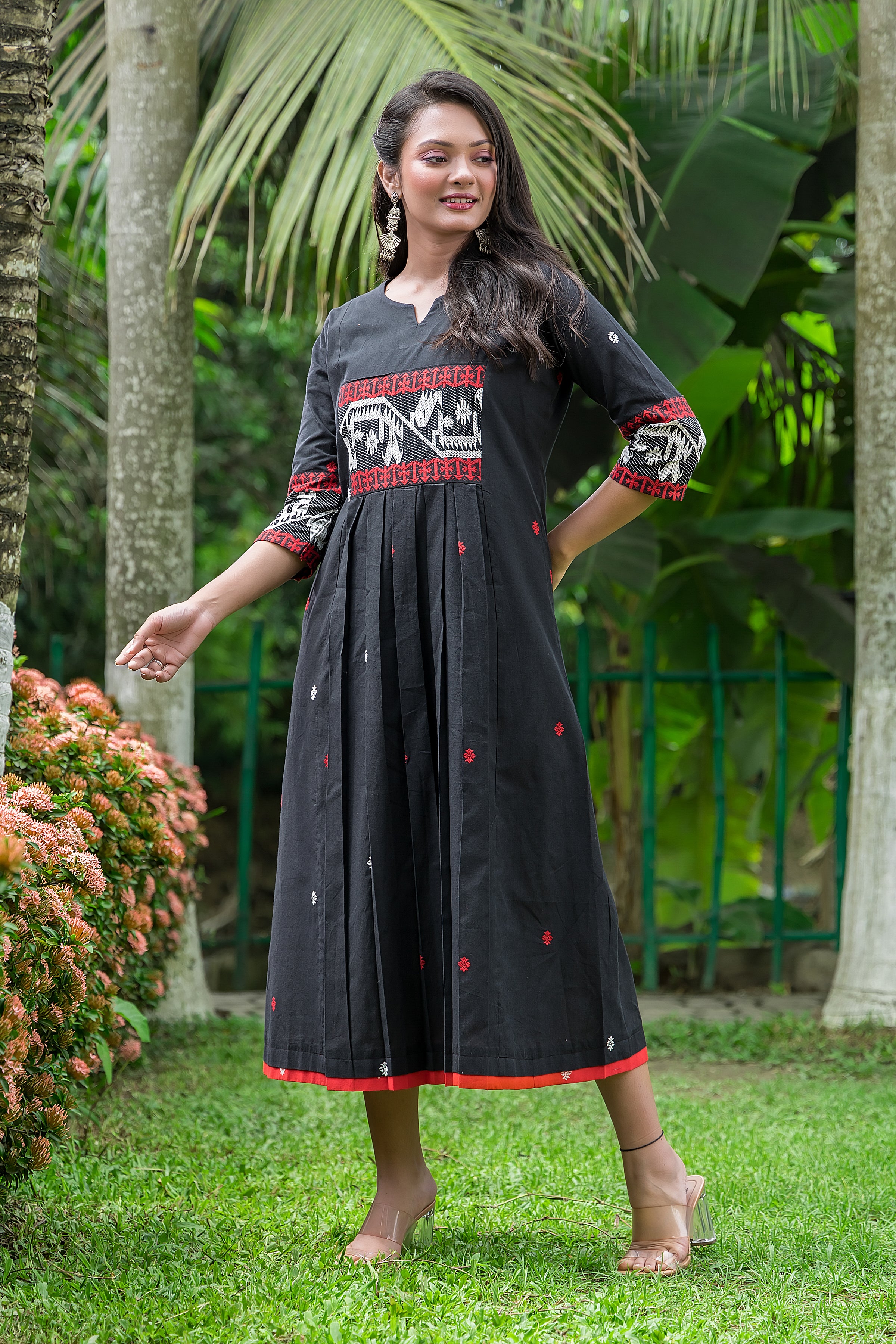 Women's Black Cotton Jamdani Dress