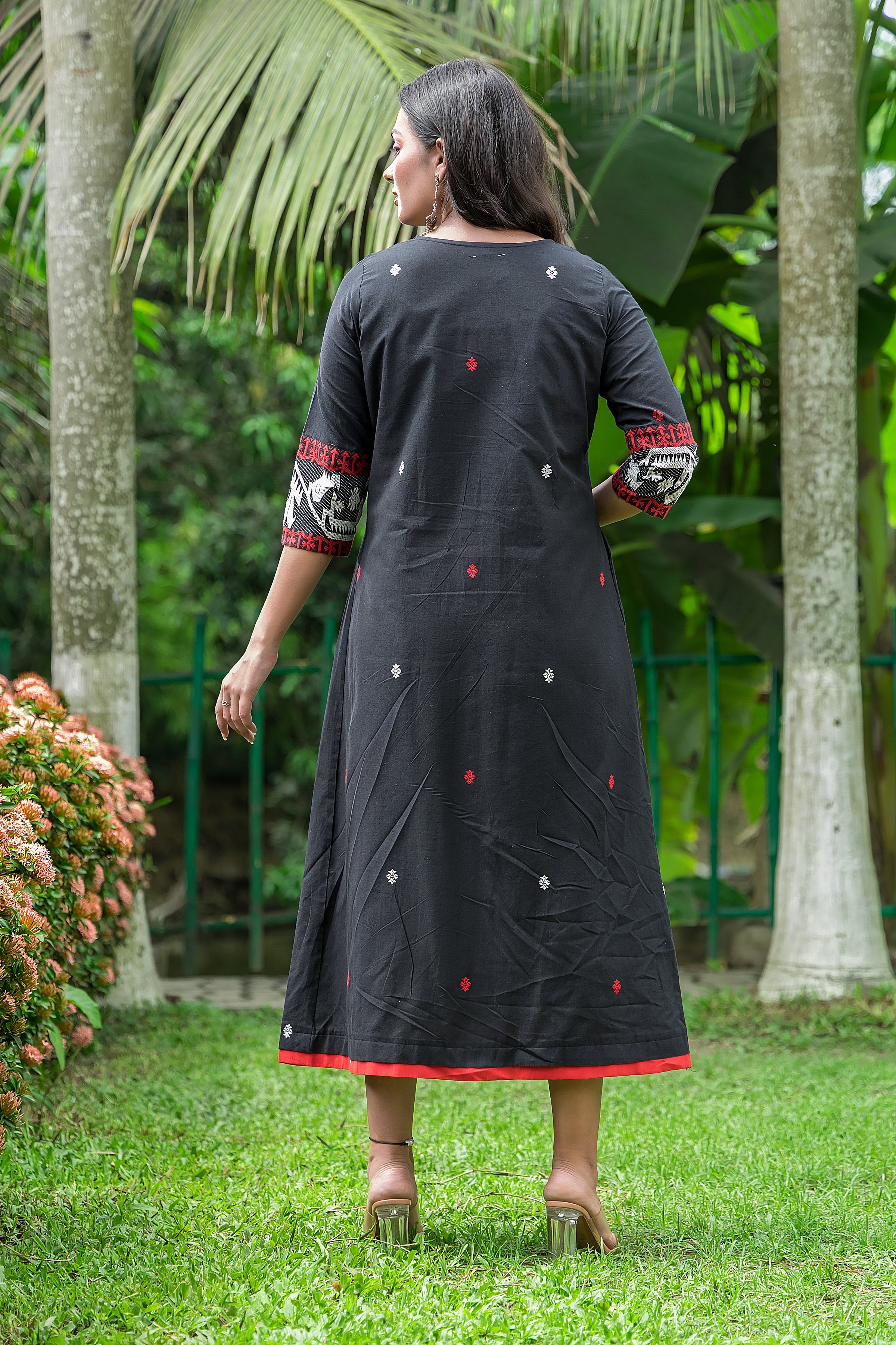Women's Black Cotton Jamdani Dress