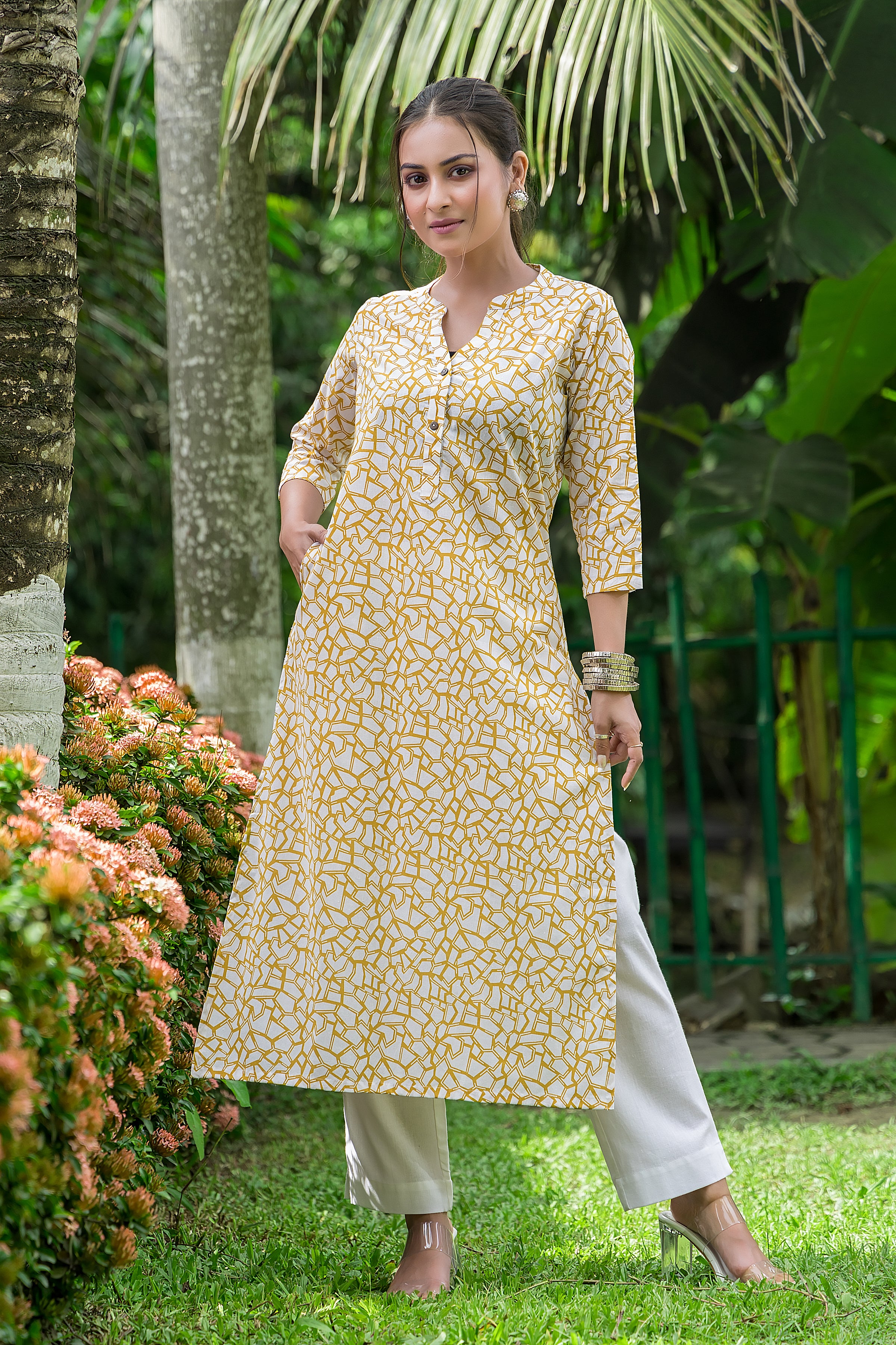 Women's Yellow Cotton Kurti