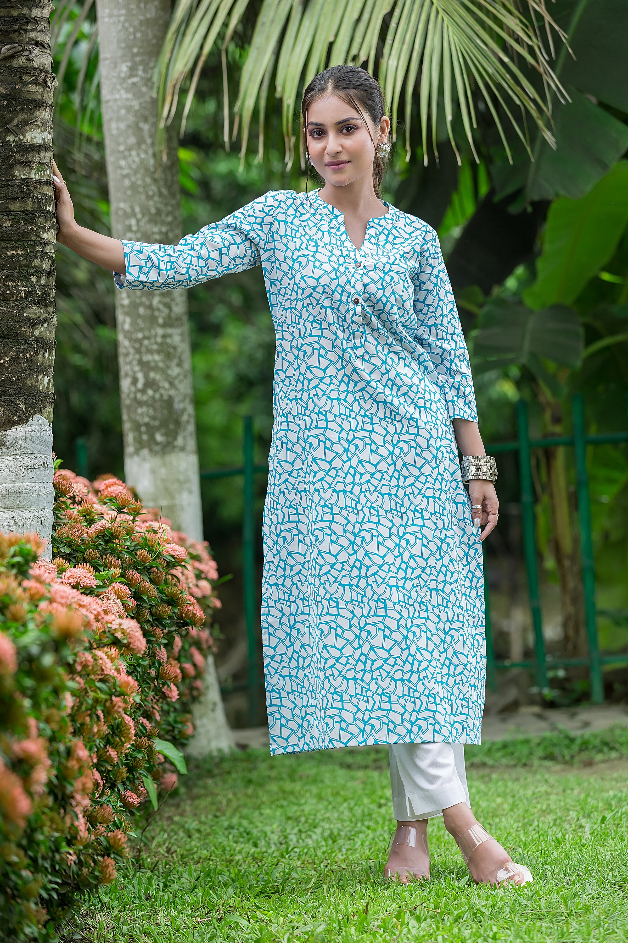 Women's Blue Cotton Kurti