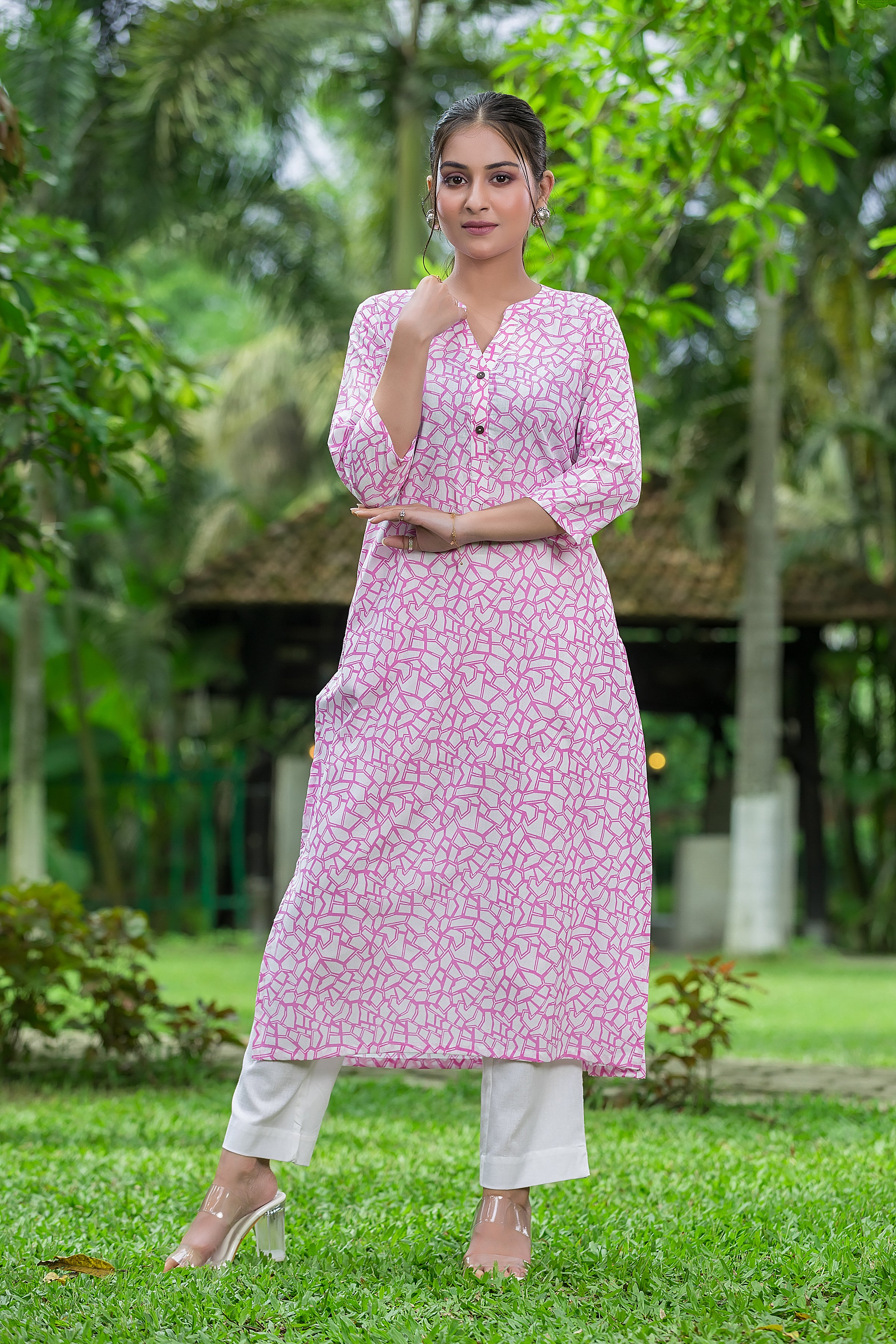Women's Pink Cotton Kurti