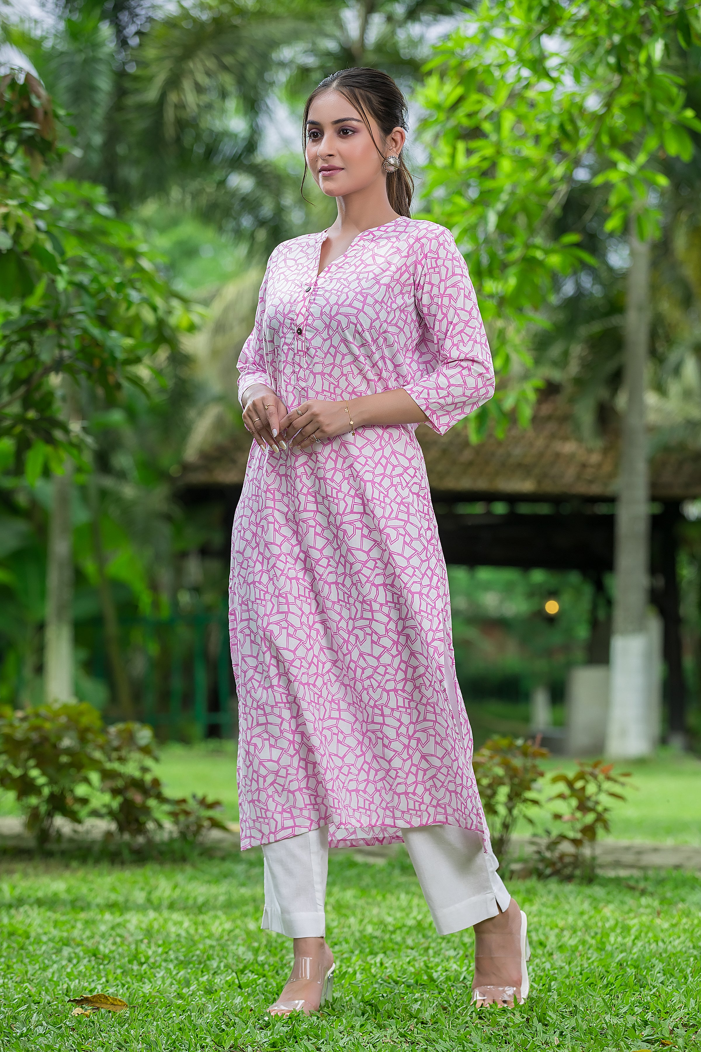 Women's Pink Cotton Kurti