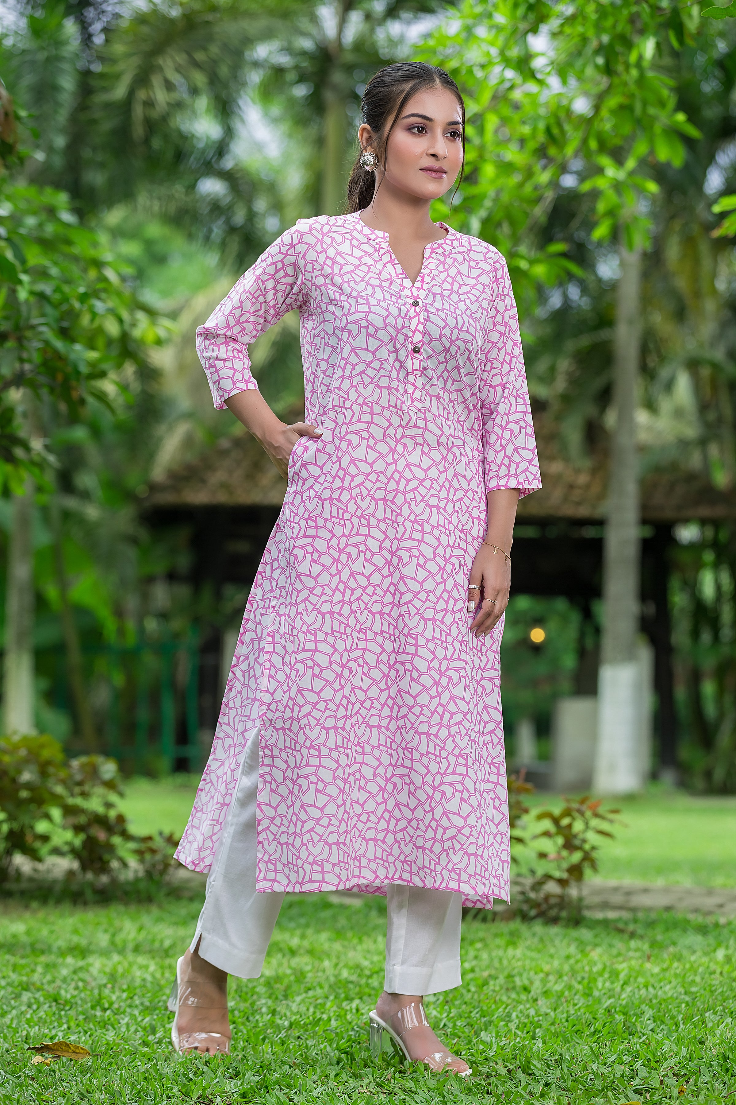Women's Pink Cotton Kurti