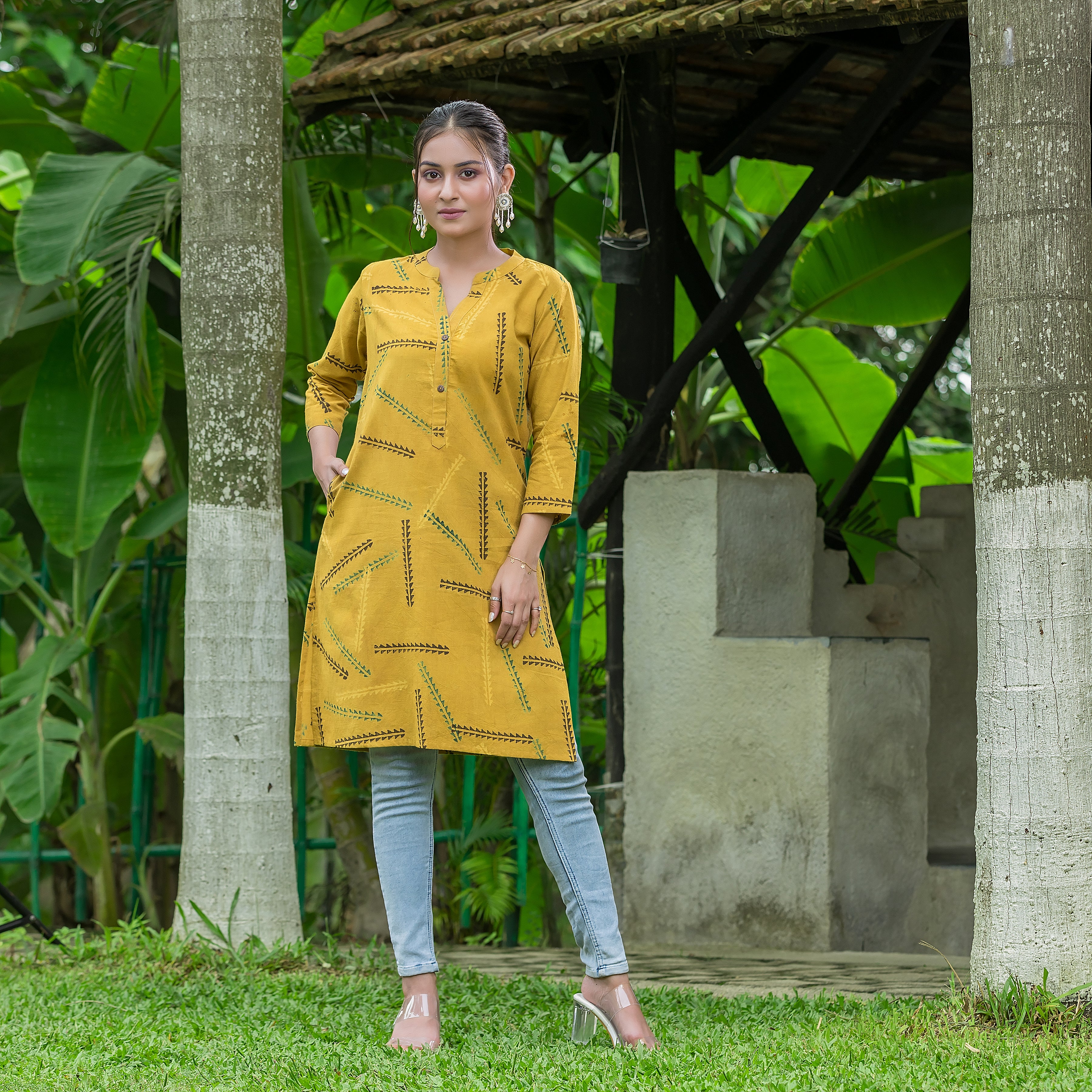 Women's Yellow Handblock Print Cotton Kurta