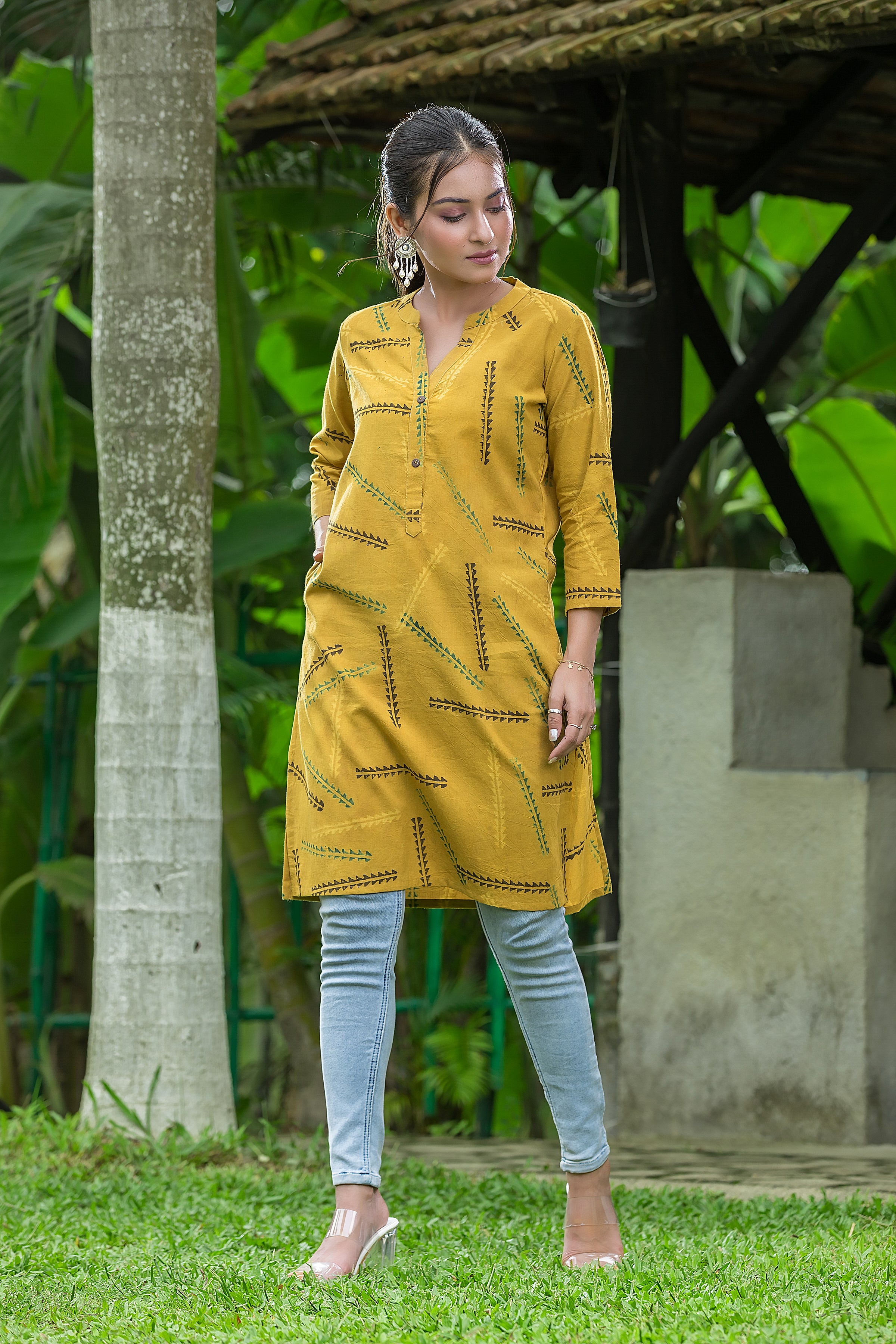 Women's Yellow Handblock Print Cotton Kurta