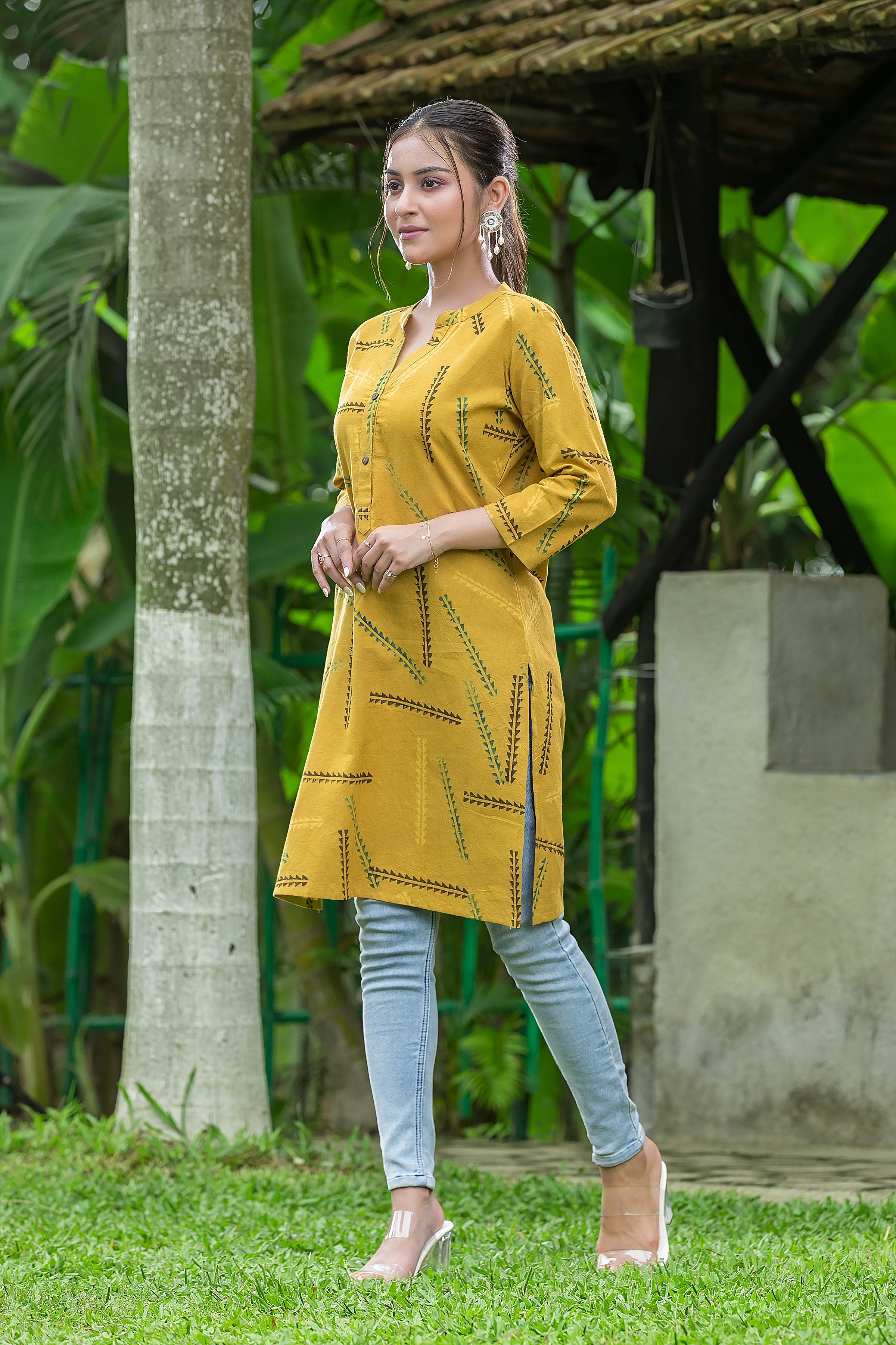 Women's Yellow Handblock Print Cotton Kurta