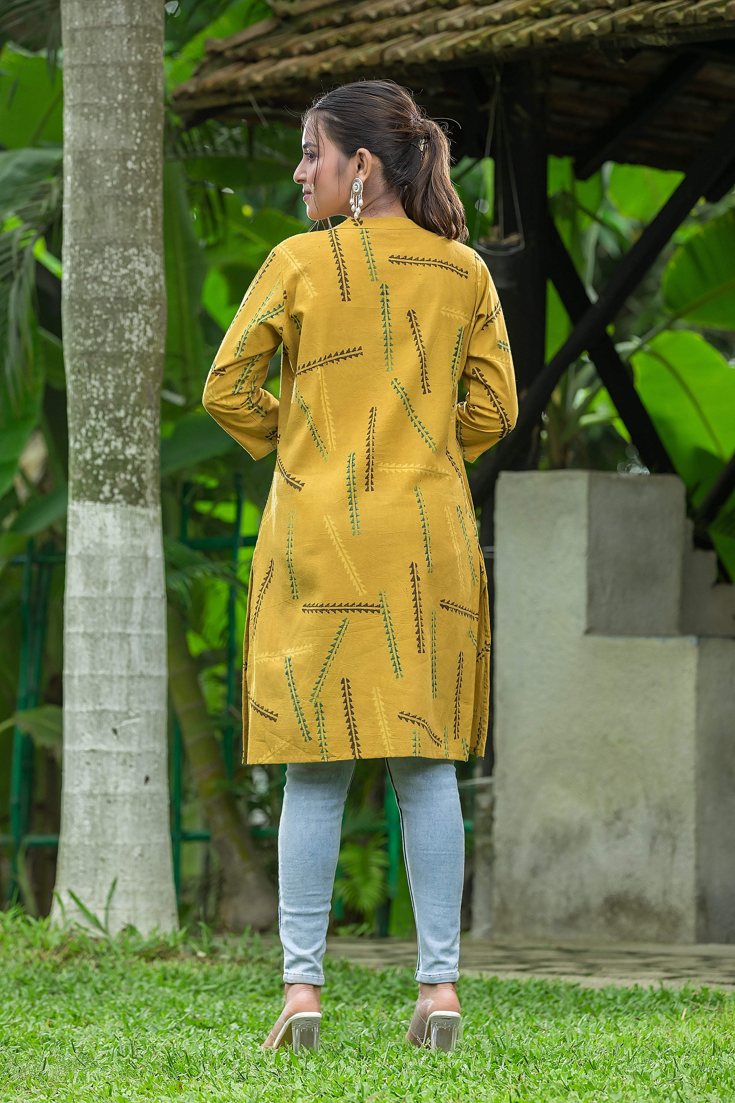 Women's Yellow Handblock Print Cotton Kurta