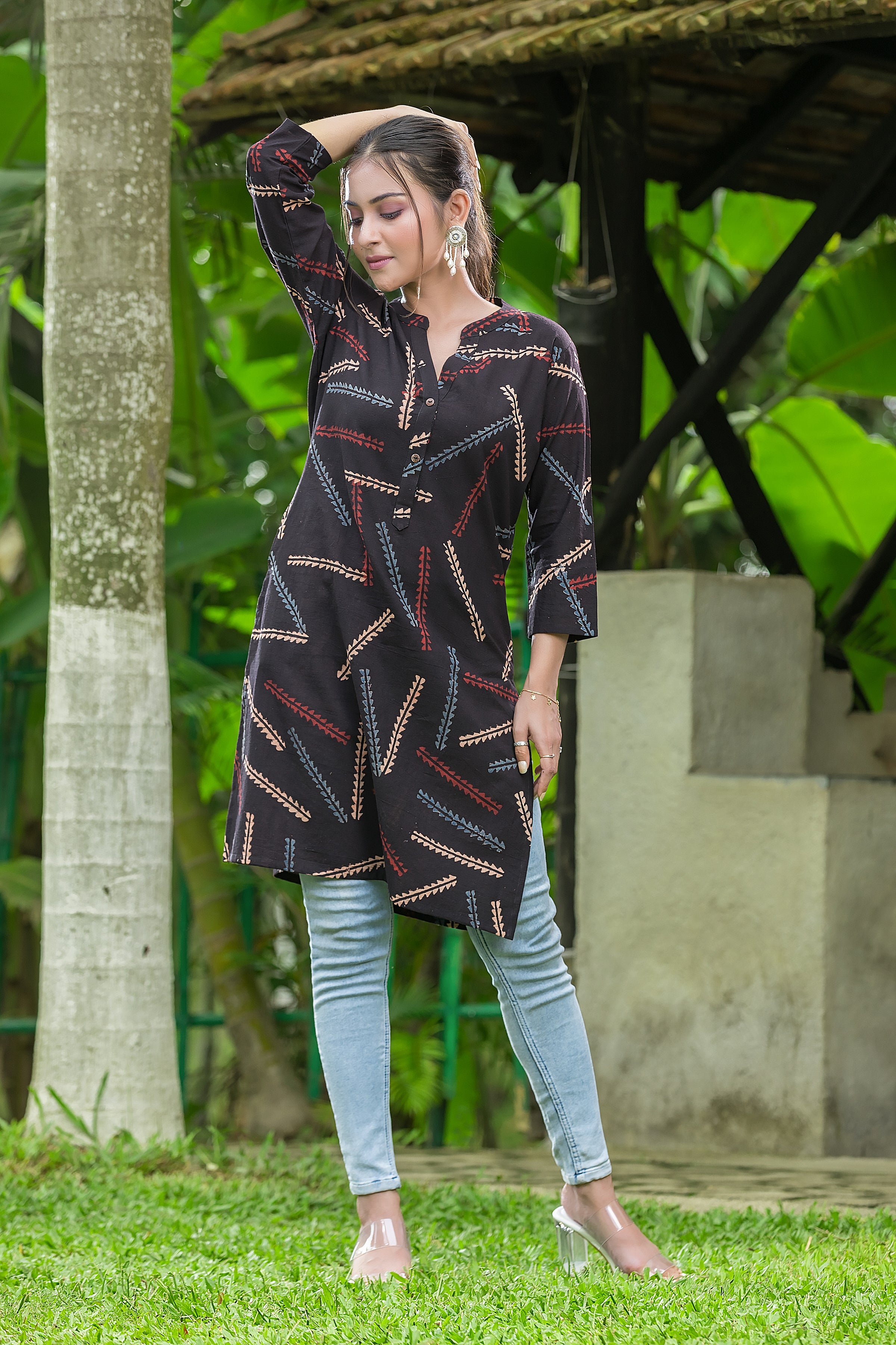 Women's Black Handblock Print Cotton Kurta