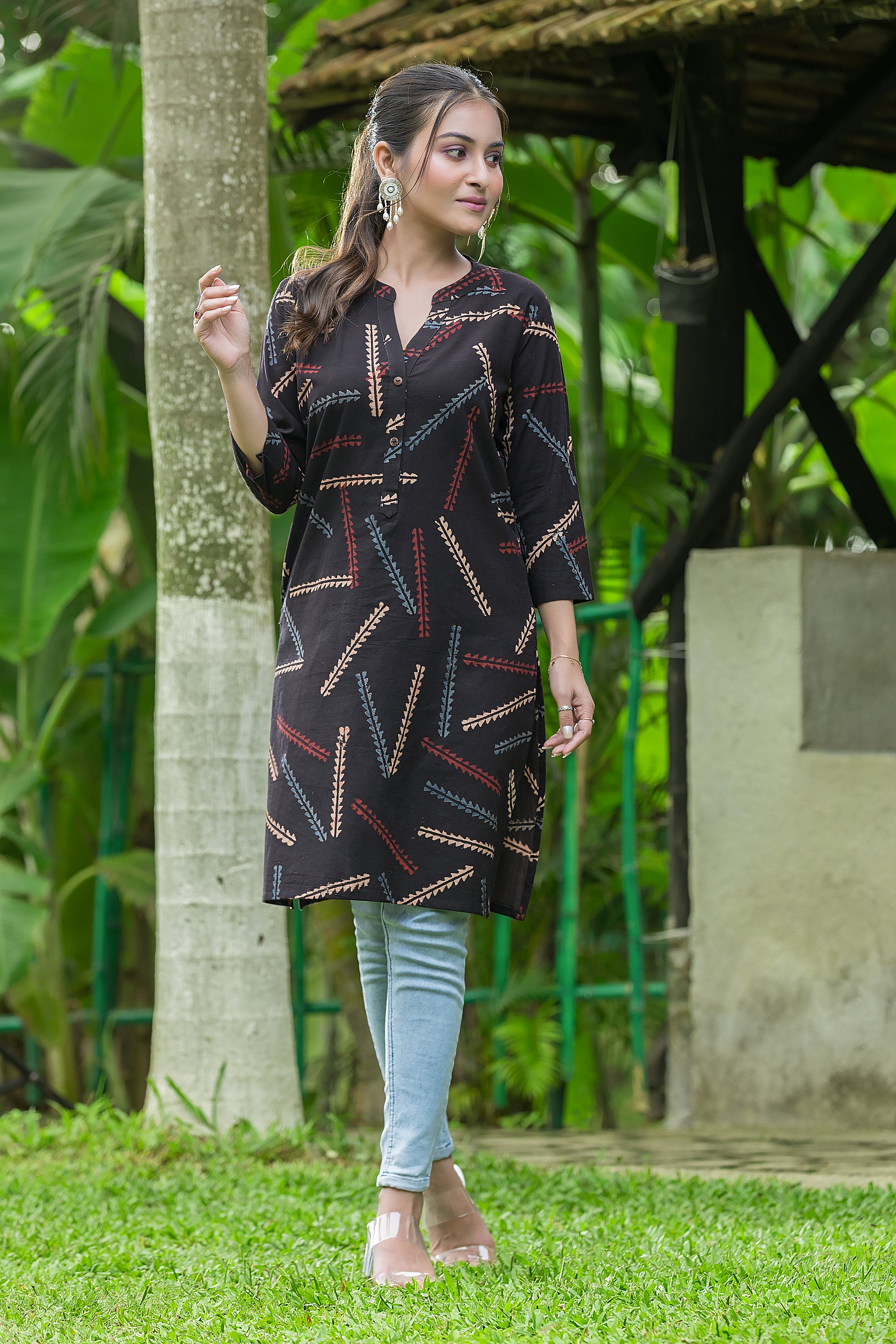Women's Black Handblock Print Cotton Kurta