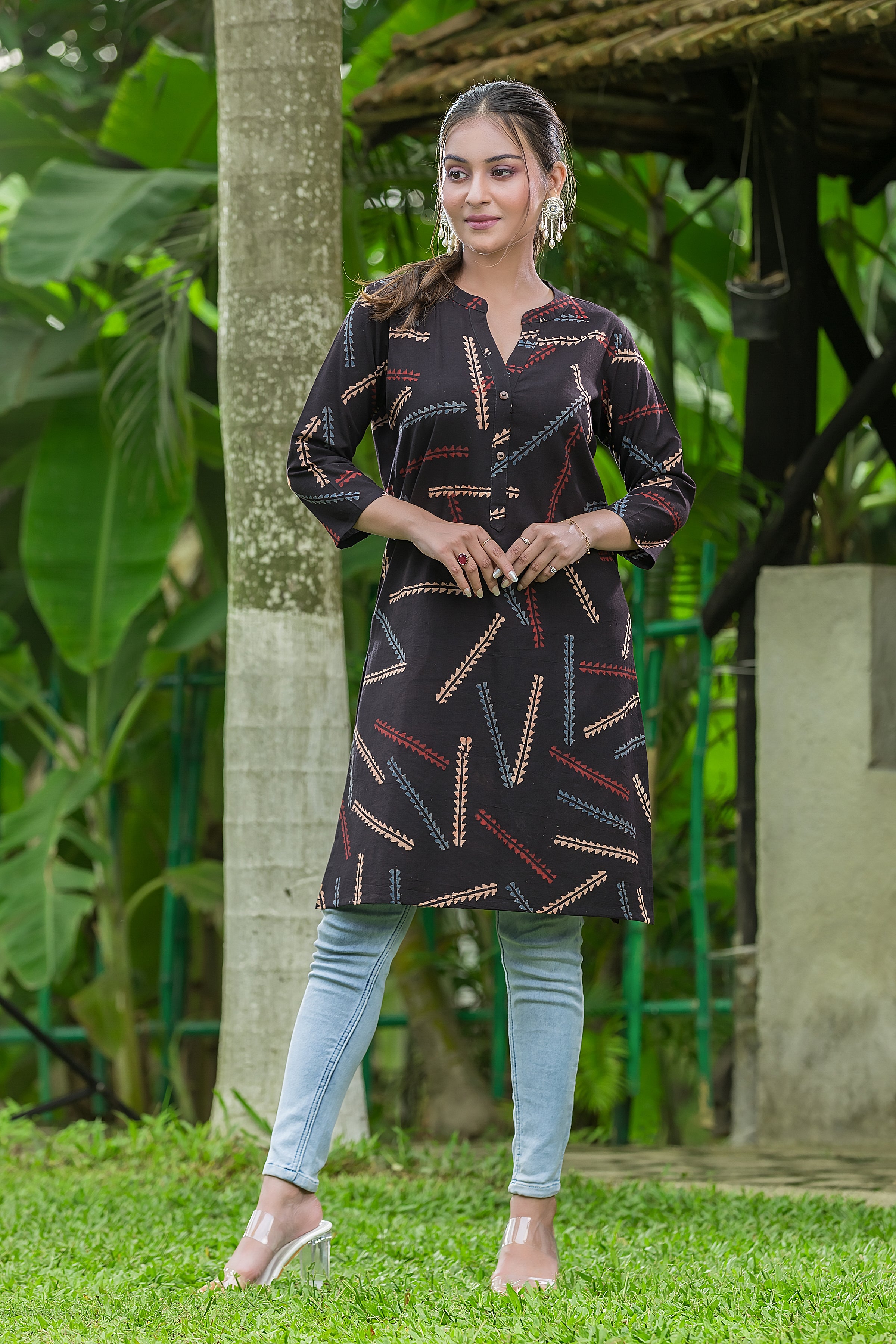 Women's Black Handblock Print Cotton Kurta