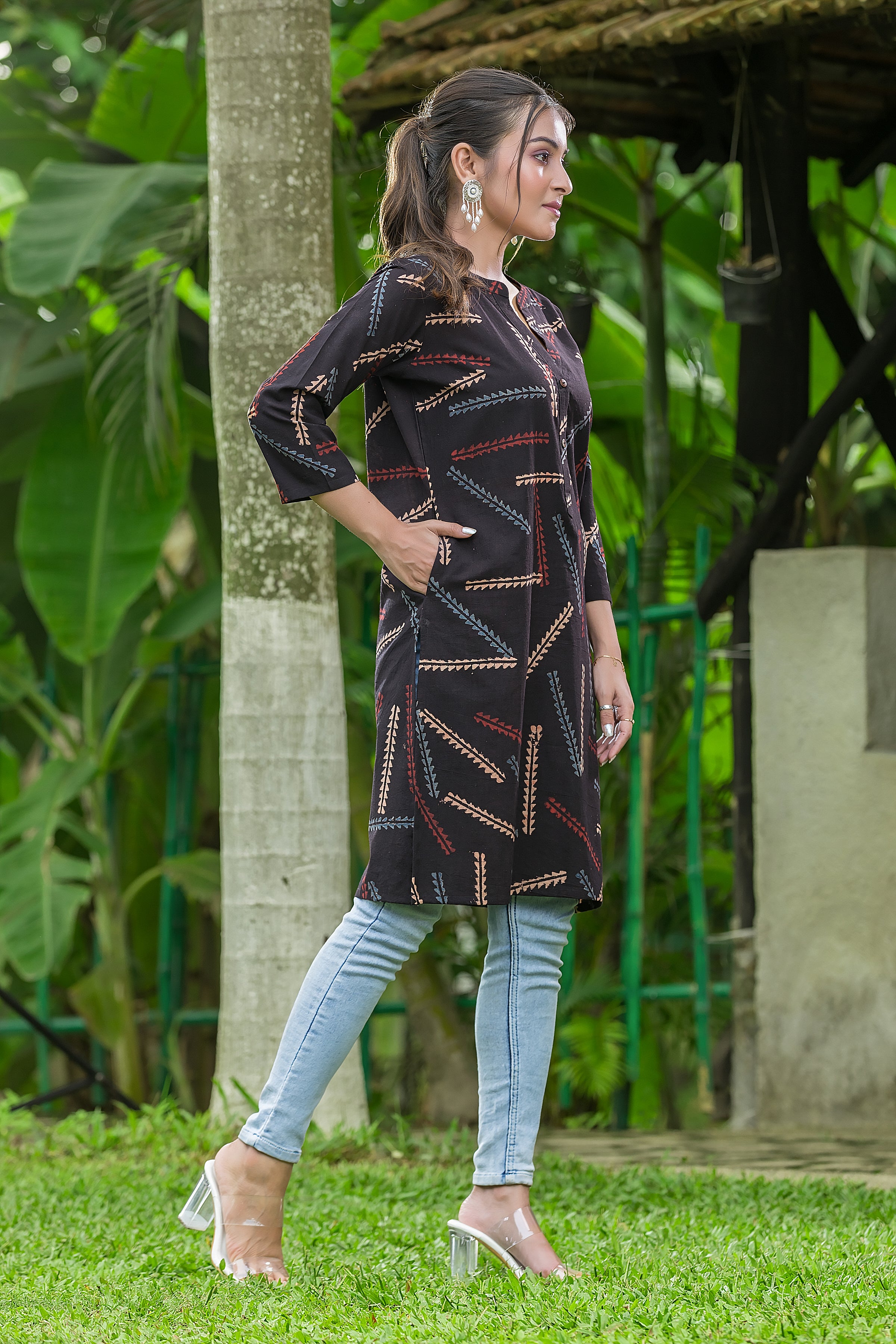Women's Black Handblock Print Cotton Kurta