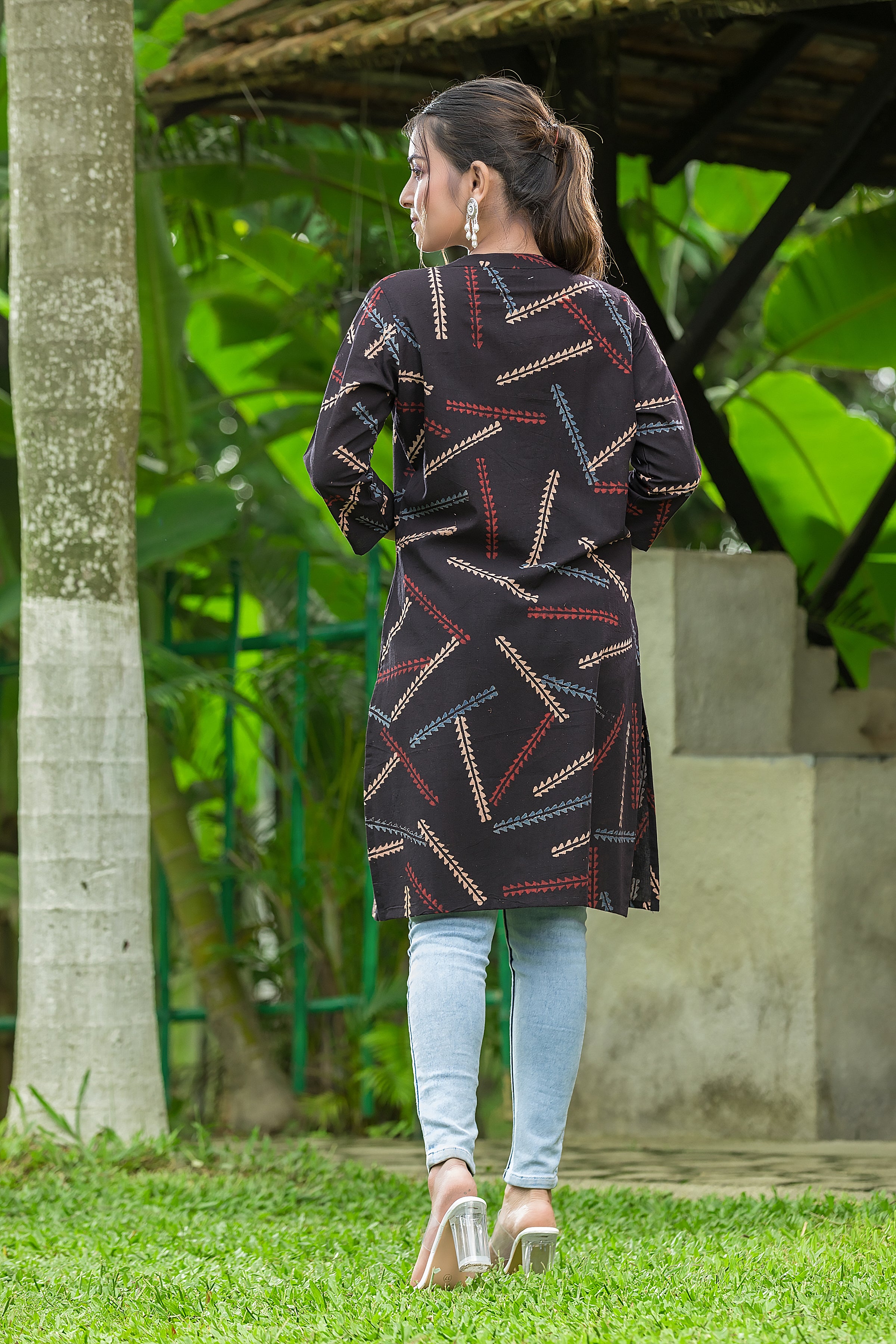 Women's Black Handblock Print Cotton Kurta
