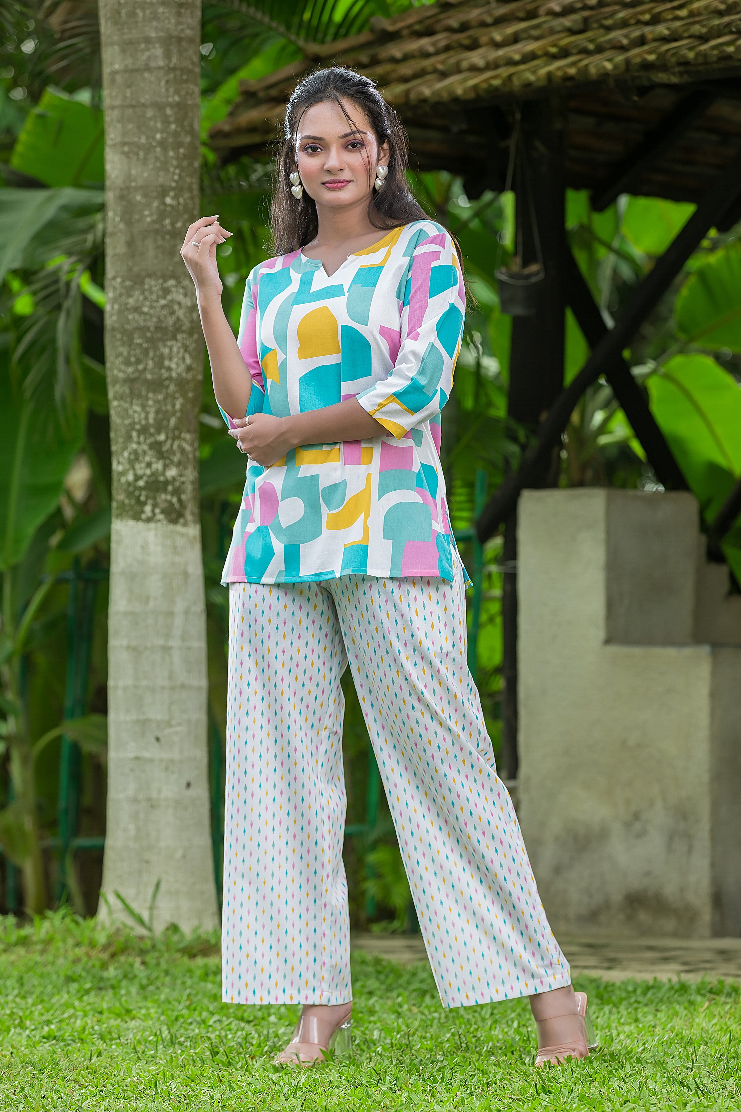 Women's Geometric Printed Cotton Co-ord Set