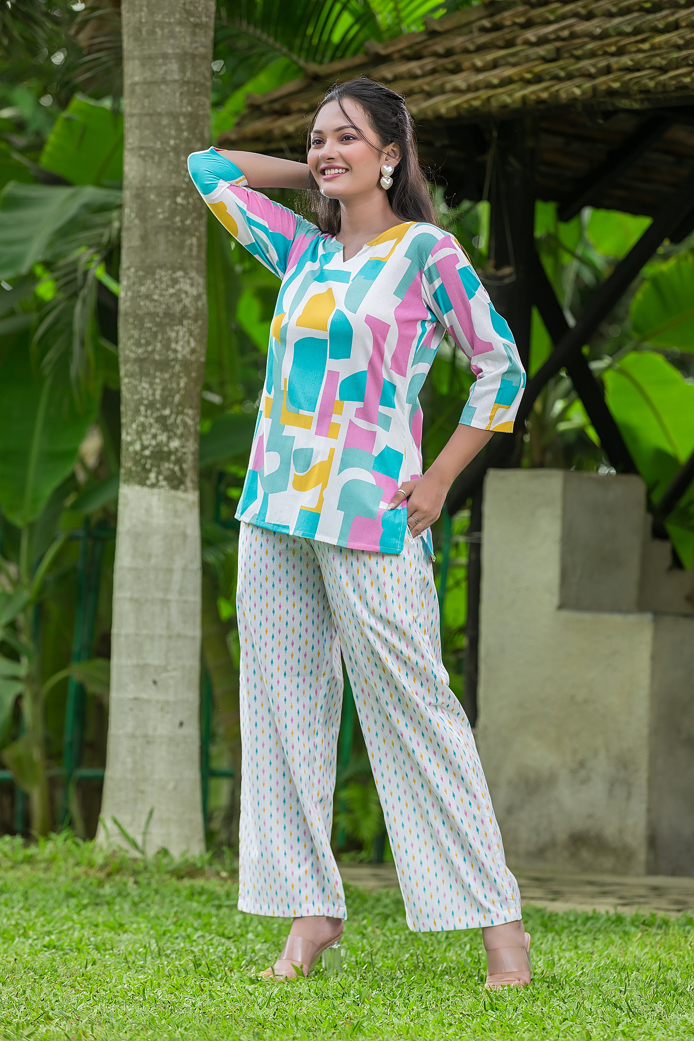 Women's Geometric Printed Cotton Co-ord Set