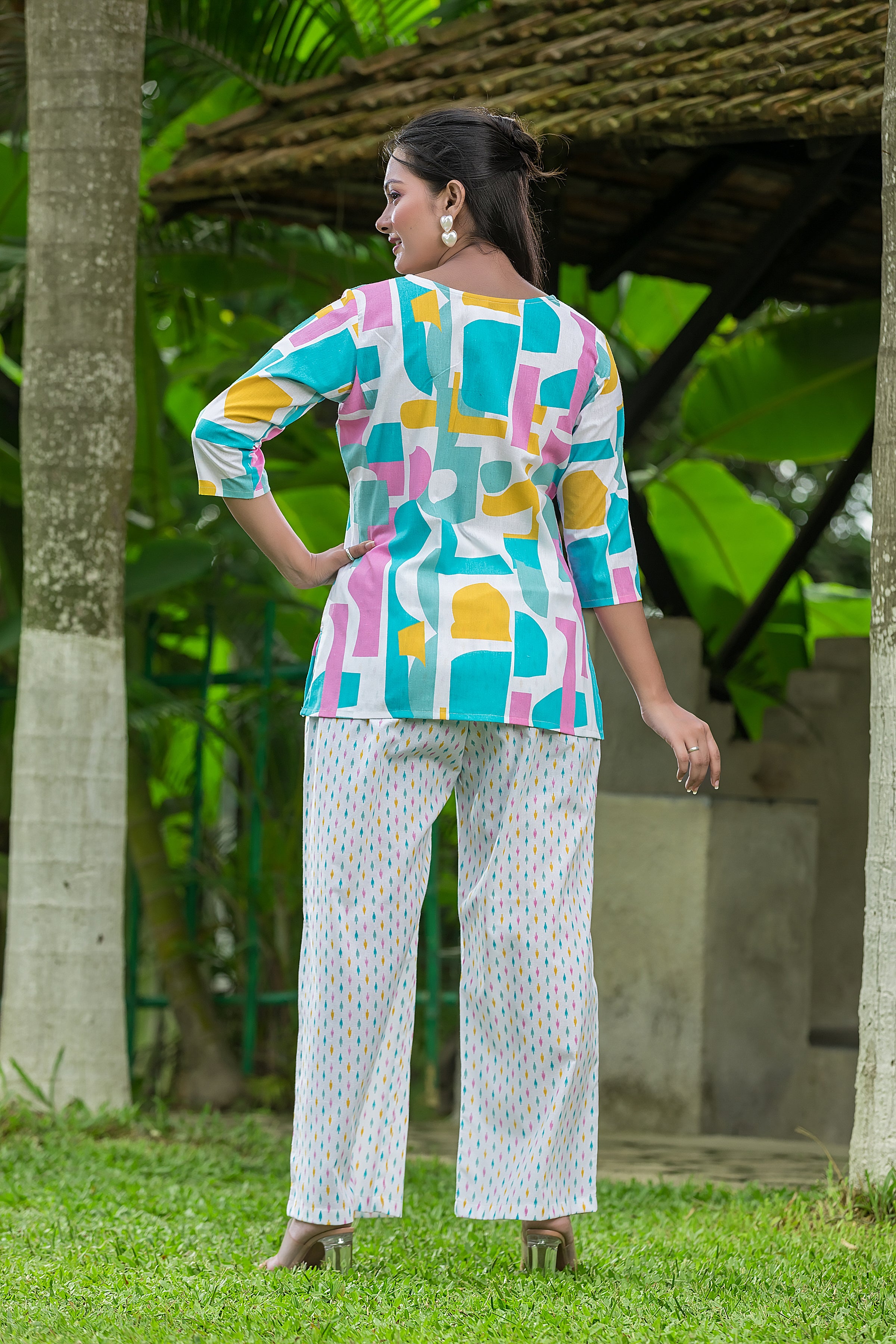 Women's Geometric Printed Cotton Co-ord Set